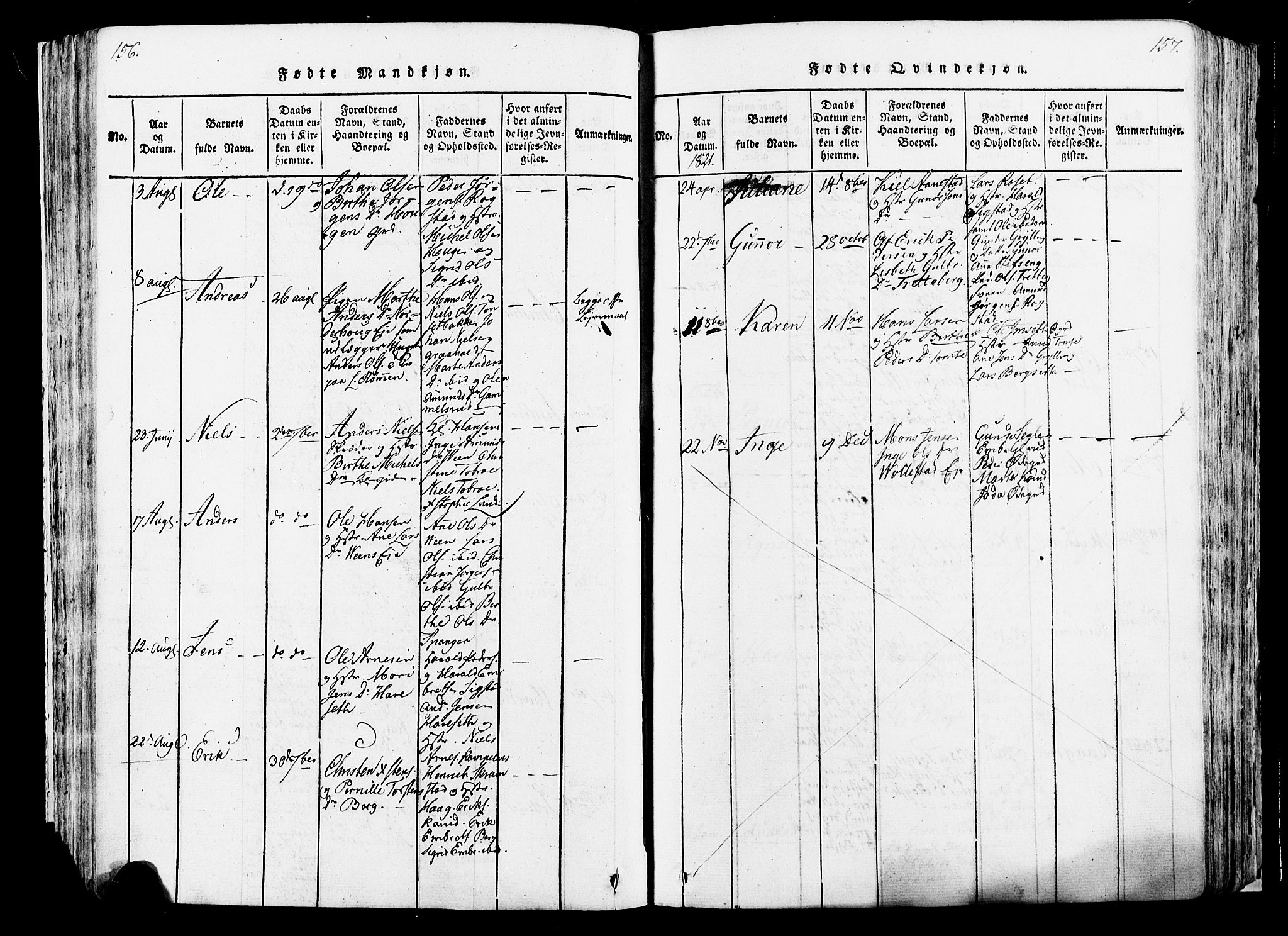 Løten prestekontor, AV/SAH-PREST-022/K/Ka/L0005: Ministerialbok nr. 5, 1814-1832, s. 156-157