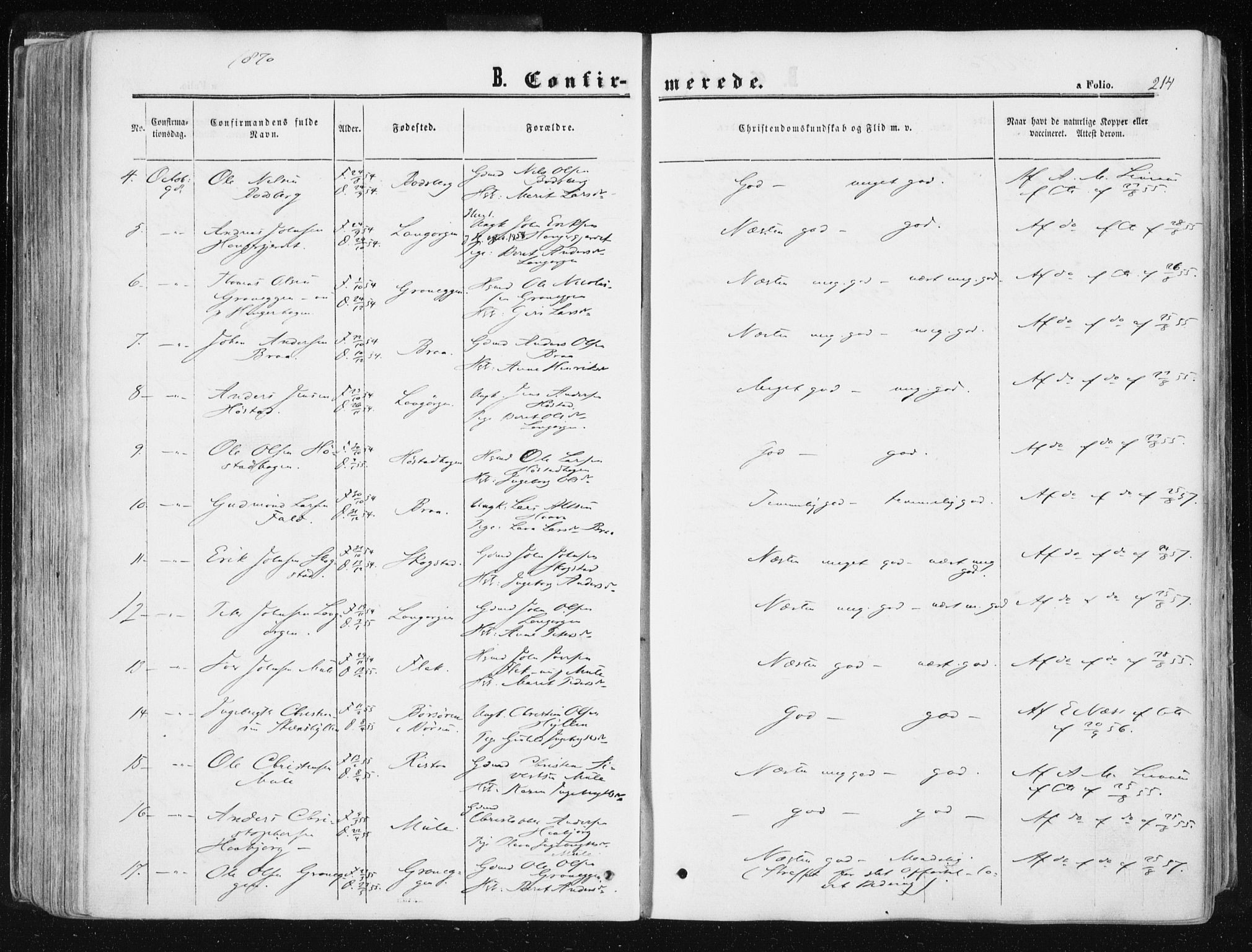 Ministerialprotokoller, klokkerbøker og fødselsregistre - Sør-Trøndelag, SAT/A-1456/612/L0377: Ministerialbok nr. 612A09, 1859-1877, s. 214