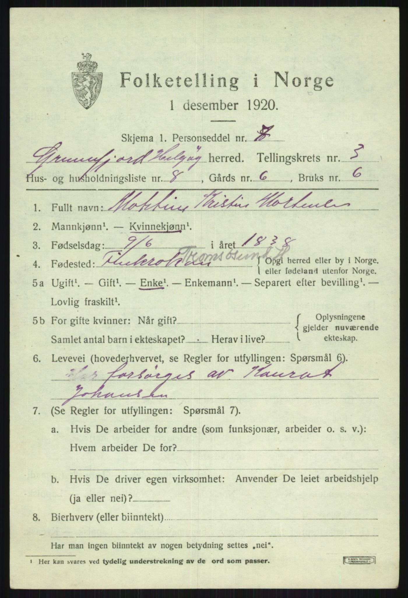SATØ, Folketelling 1920 for 1935 Helgøy herred, 1920, s. 1481