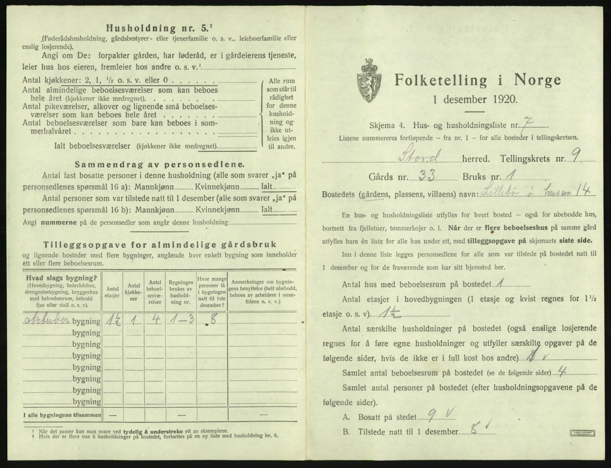 SAB, Folketelling 1920 for 1221 Stord herred, 1920, s. 537