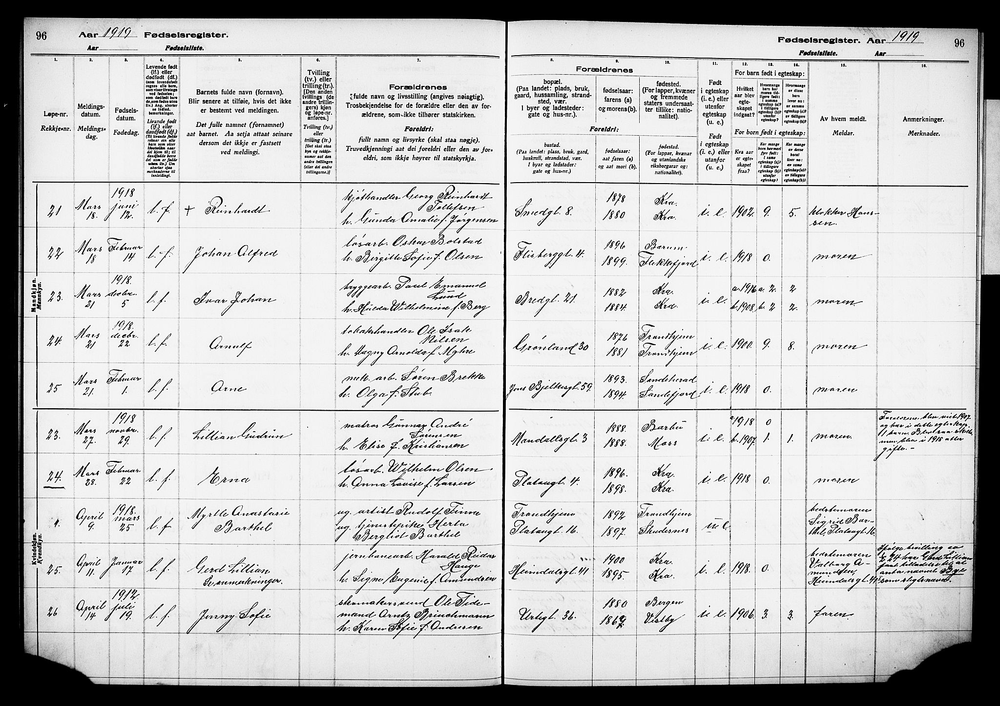Grønland prestekontor Kirkebøker, AV/SAO-A-10848/J/Ja/L0001: Fødselsregister nr. 1, 1916-1922, s. 96