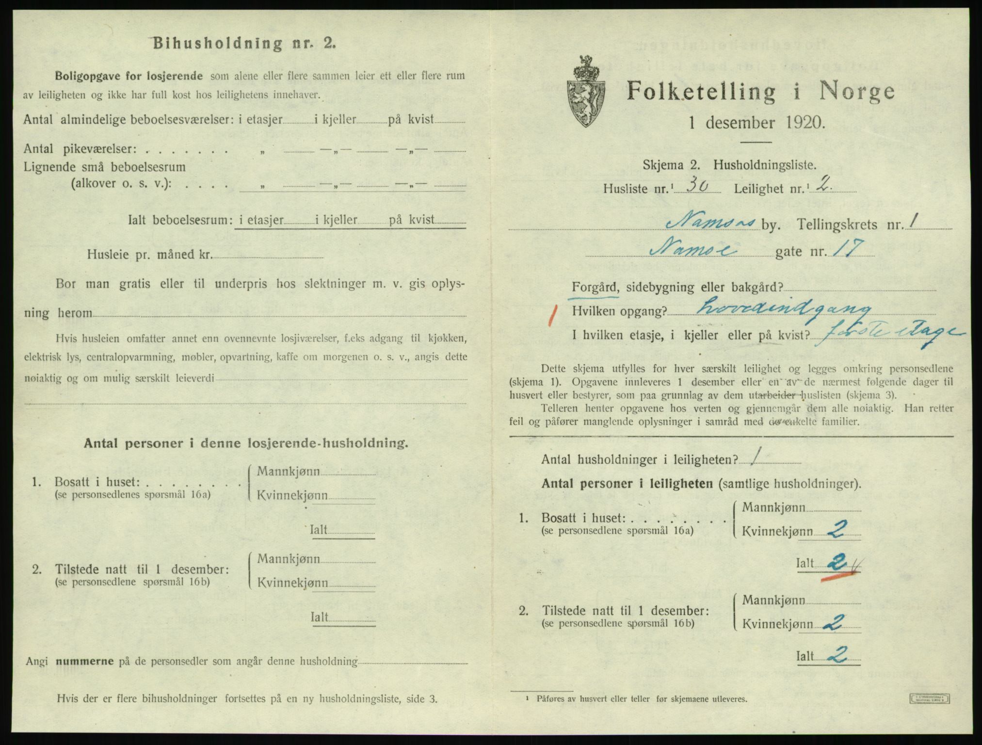 SAT, Folketelling 1920 for 1703 Namsos ladested, 1920, s. 875