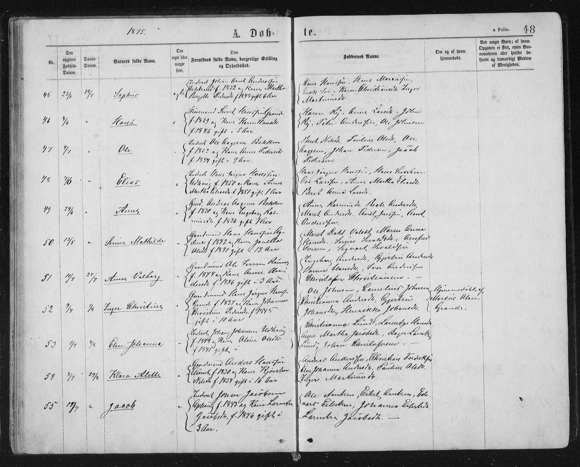 Ministerialprotokoller, klokkerbøker og fødselsregistre - Sør-Trøndelag, AV/SAT-A-1456/659/L0745: Klokkerbok nr. 659C02, 1869-1892, s. 48