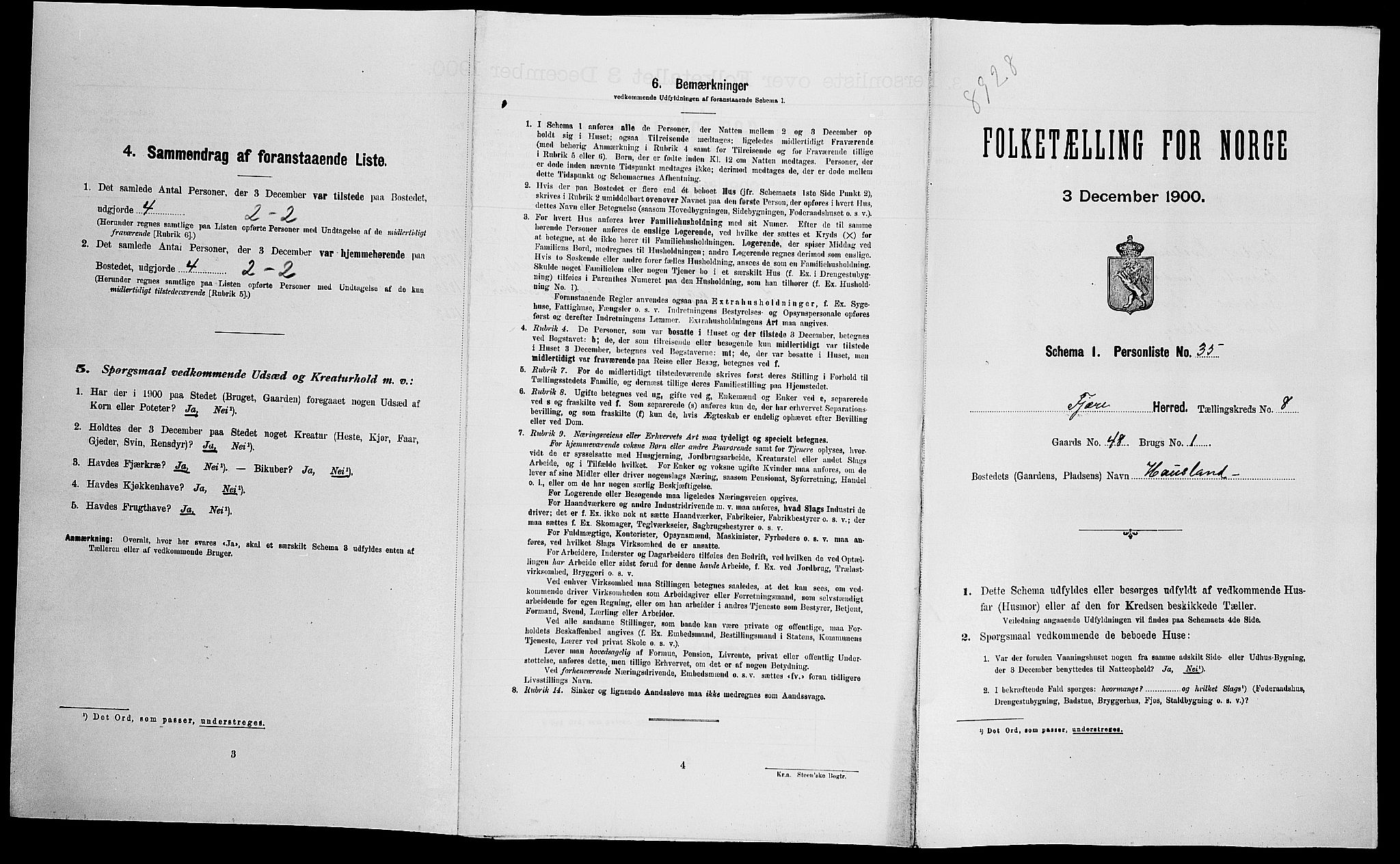 SAK, Folketelling 1900 for 0923 Fjære herred, 1900, s. 1723