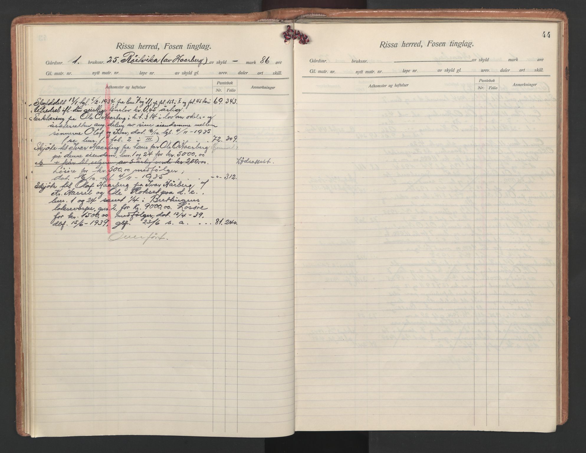 Fosen sorenskriveri, AV/SAT-A-1107/1/2/2A/L0036: Panteregister nr. 36, s. 44