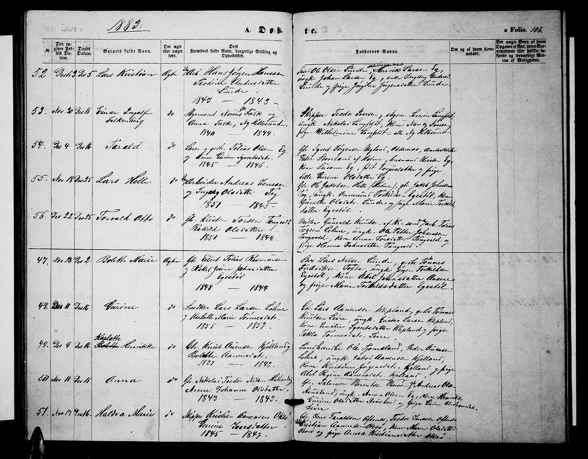 Søgne sokneprestkontor, AV/SAK-1111-0037/F/Fb/Fbb/L0004: Klokkerbok nr. B 4, 1864-1883, s. 106