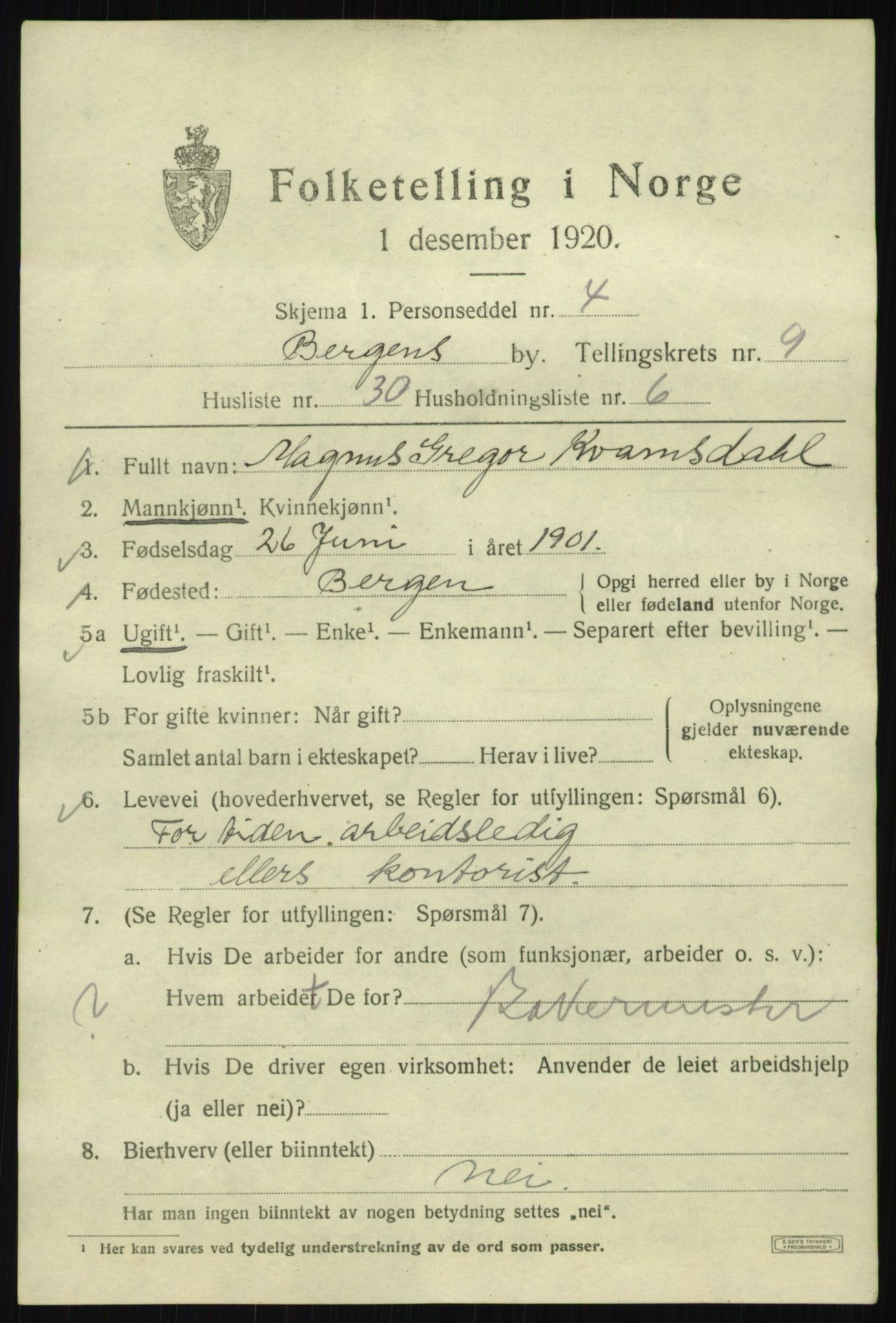 SAB, Folketelling 1920 for 1301 Bergen kjøpstad, 1920, s. 71337