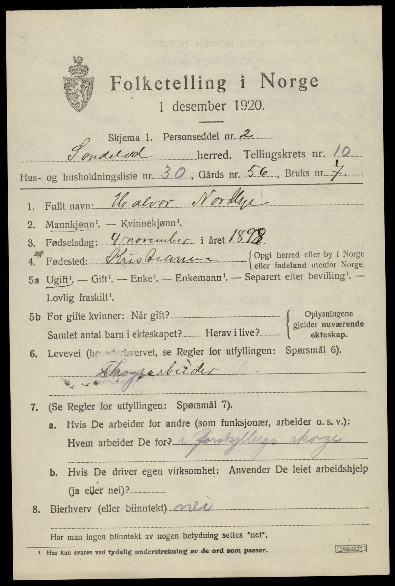SAK, Folketelling 1920 for 0913 Søndeled herred, 1920, s. 5297