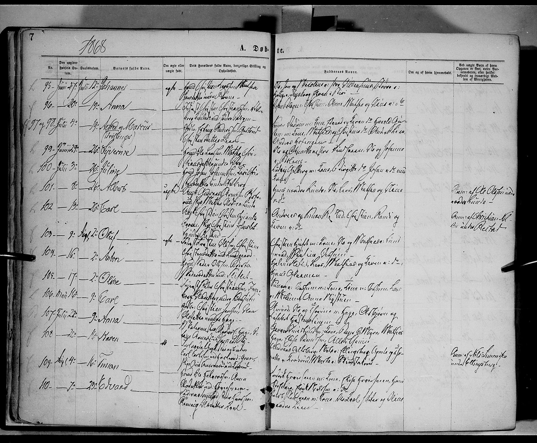 Fåberg prestekontor, AV/SAH-PREST-086/H/Ha/Haa/L0007: Ministerialbok nr. 7, 1868-1878, s. 7