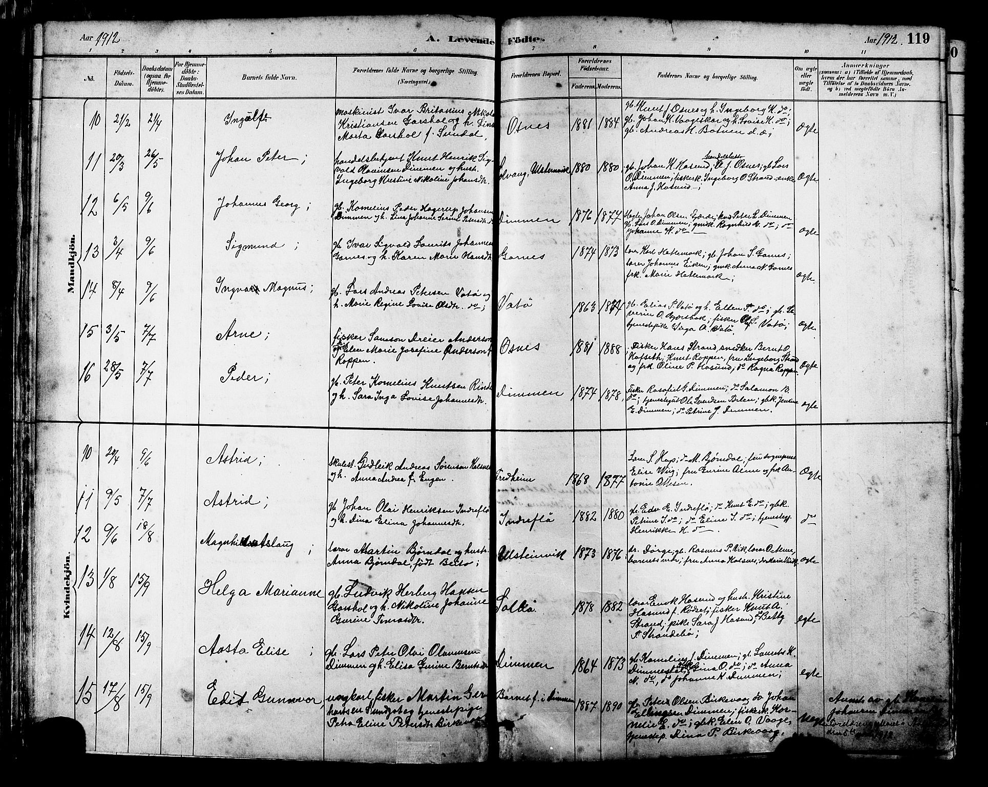 Ministerialprotokoller, klokkerbøker og fødselsregistre - Møre og Romsdal, AV/SAT-A-1454/509/L0112: Klokkerbok nr. 509C02, 1883-1922, s. 119