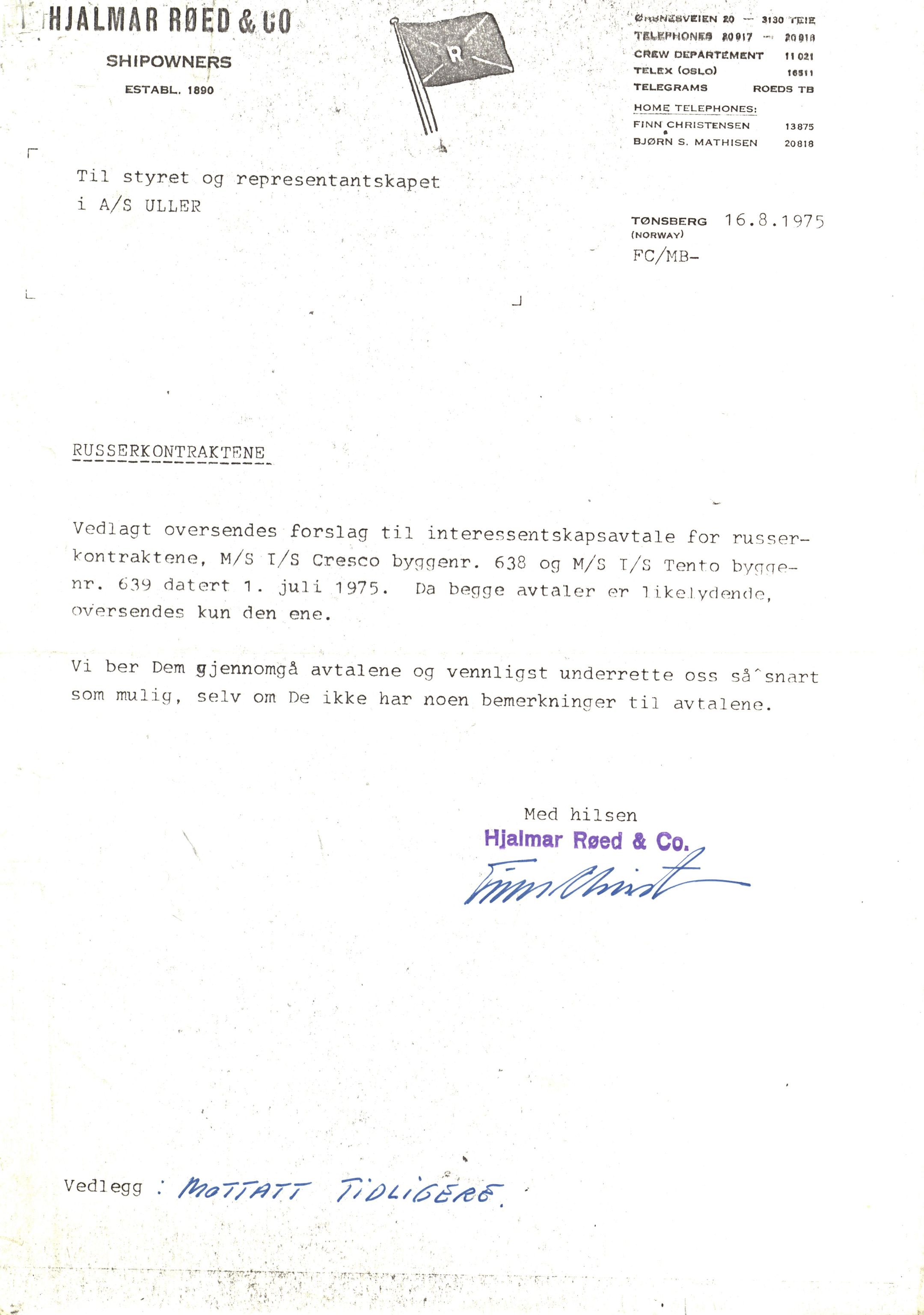 Uller AS, VEMU/ARS-A-1068/E/L0001: Sakarkiv, 1969-1975