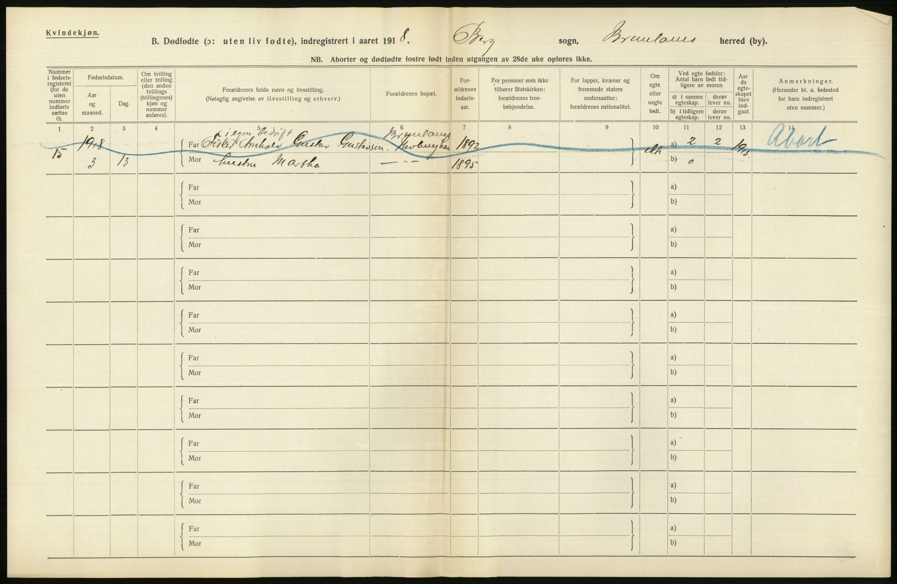 Statistisk sentralbyrå, Sosiodemografiske emner, Befolkning, RA/S-2228/D/Df/Dfb/Dfbh/L0022: Vestfold fylke: Gifte, dødfødte. Bygder og byer., 1918, s. 326