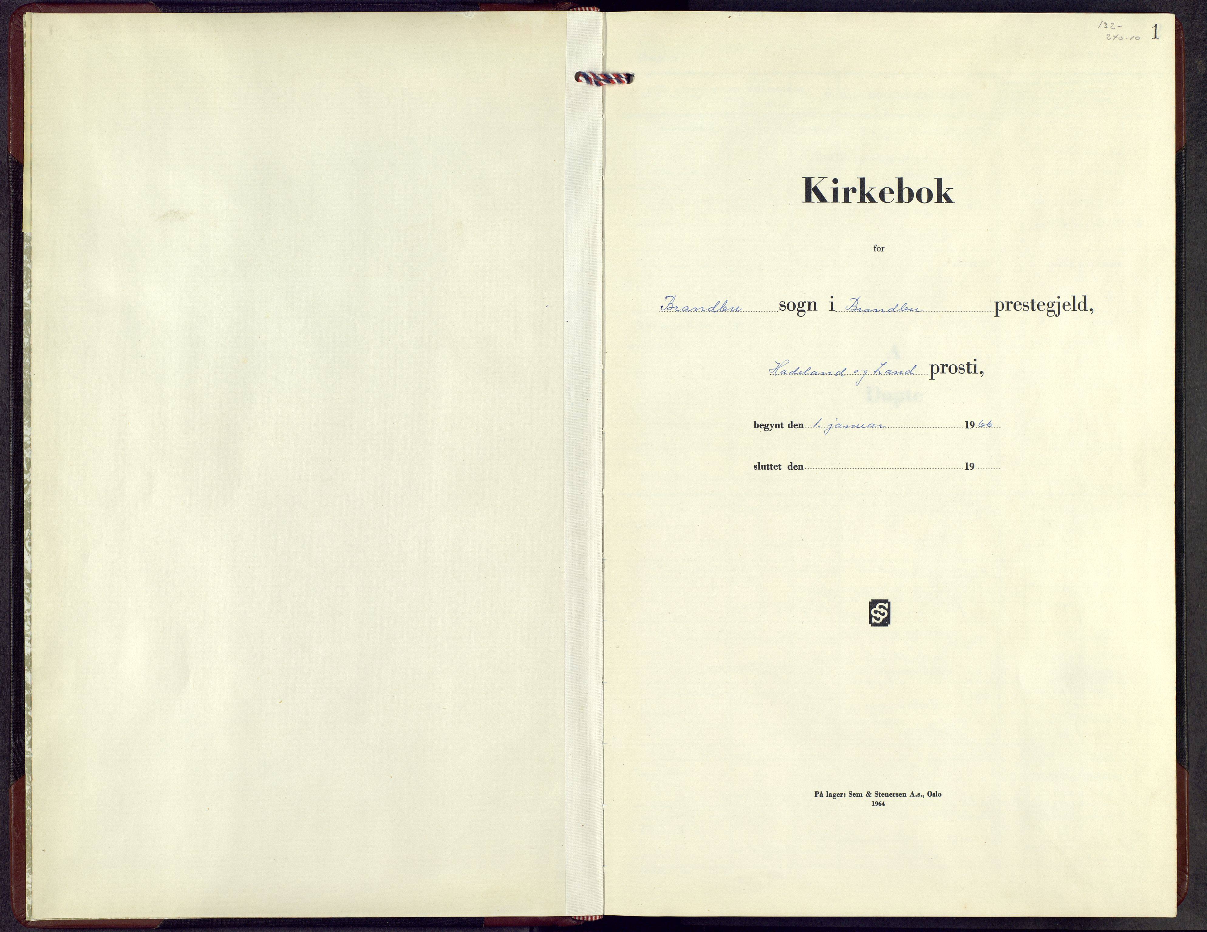 Brandbu prestekontor, SAH/PREST-114/H/Ha/Hab/L0004: Klokkerbok nr. 4, 1966-1971, s. 1