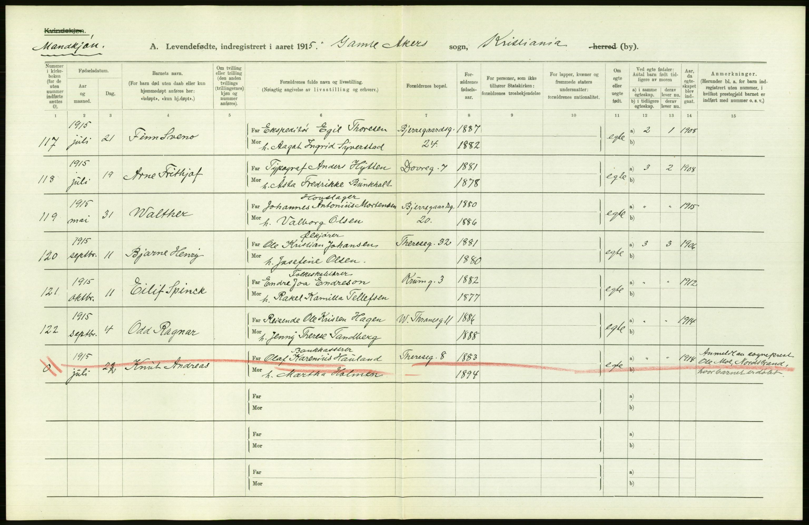 Statistisk sentralbyrå, Sosiodemografiske emner, Befolkning, AV/RA-S-2228/D/Df/Dfb/Dfbe/L0007: Kristiania: Levendefødte menn og kvinner., 1915, s. 314