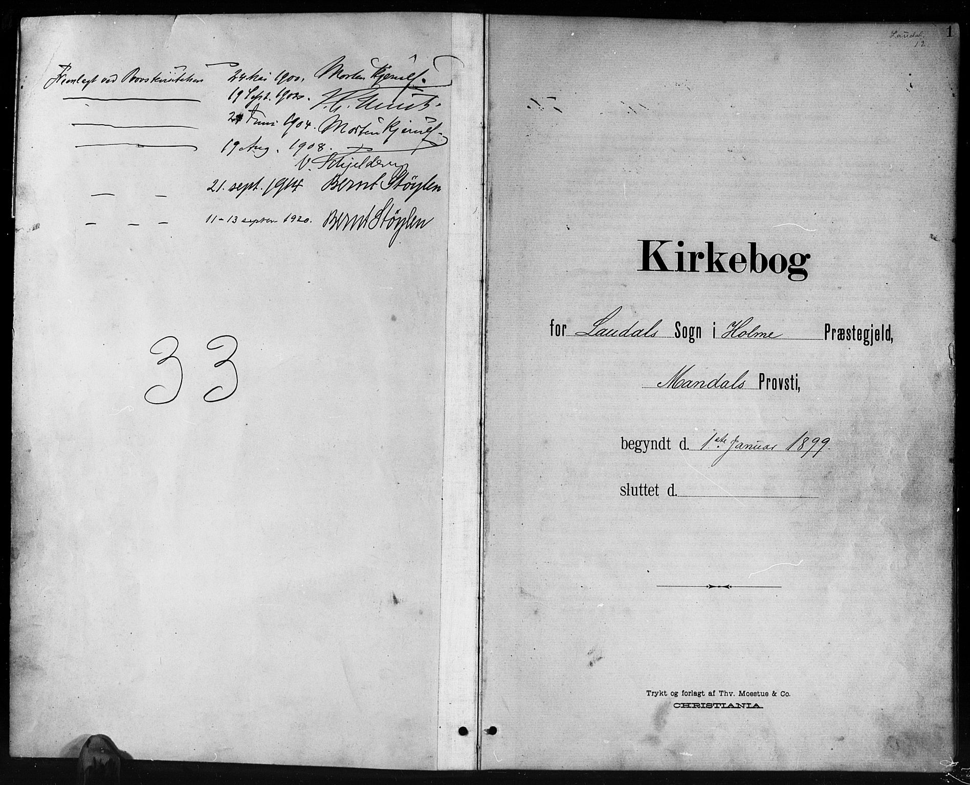 Holum sokneprestkontor, SAK/1111-0022/F/Fb/Fbb/L0004: Klokkerbok nr. B 4, 1899-1920, s. 1
