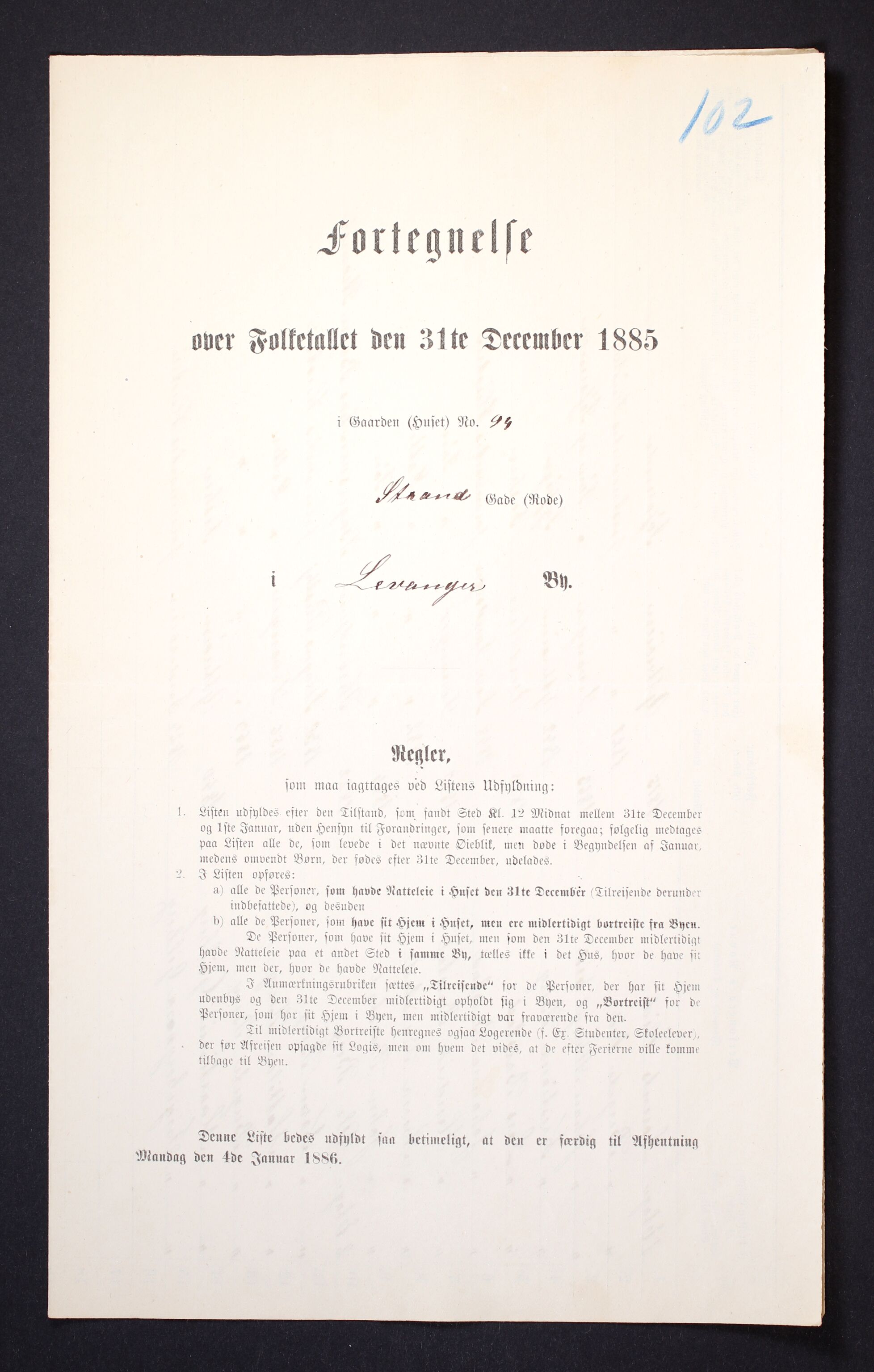 SAT, Folketelling 1885 for 1701 Levanger kjøpstad, 1885, s. 102a