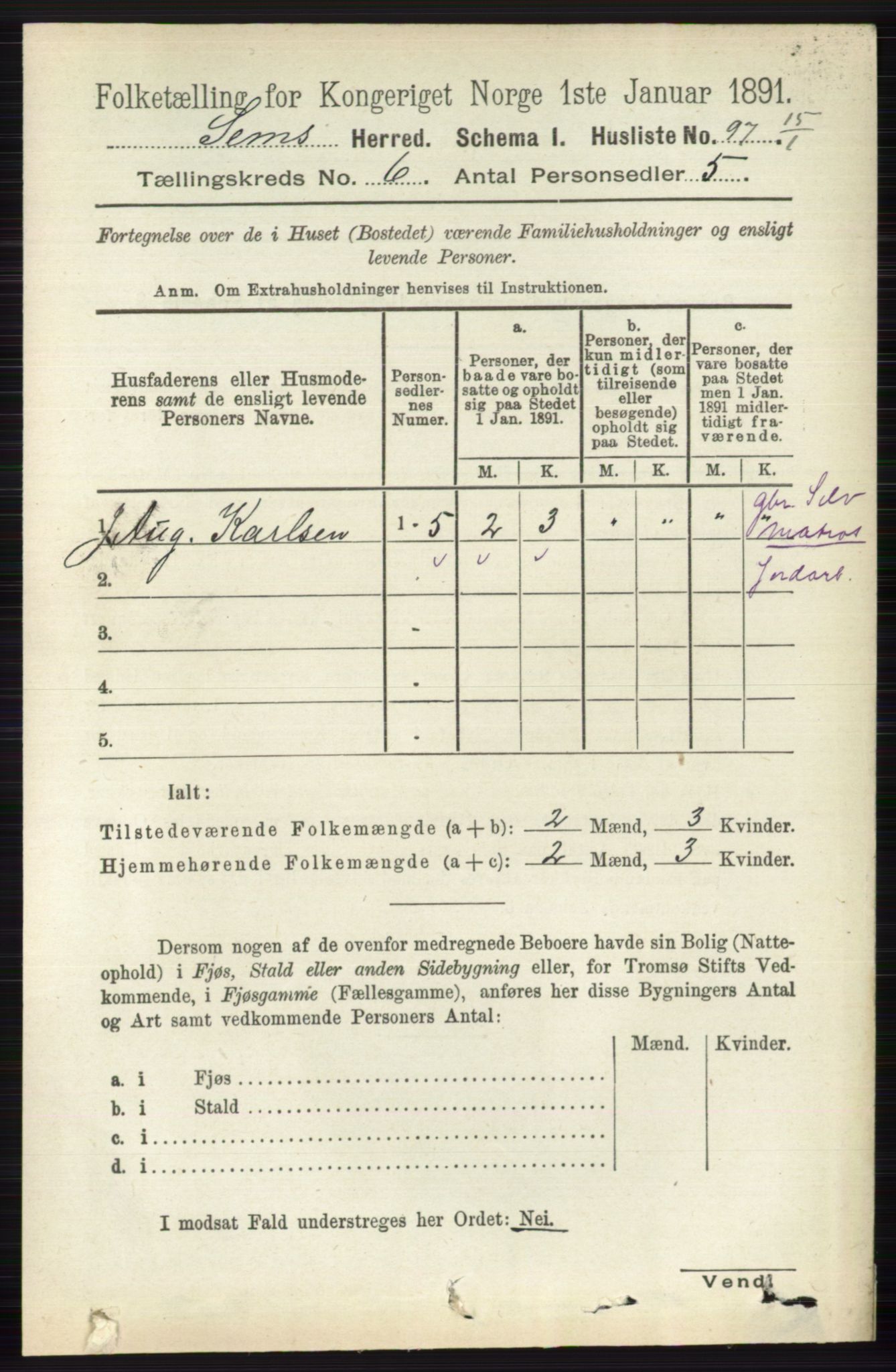 RA, Folketelling 1891 for 0721 Sem herred, 1891, s. 2625