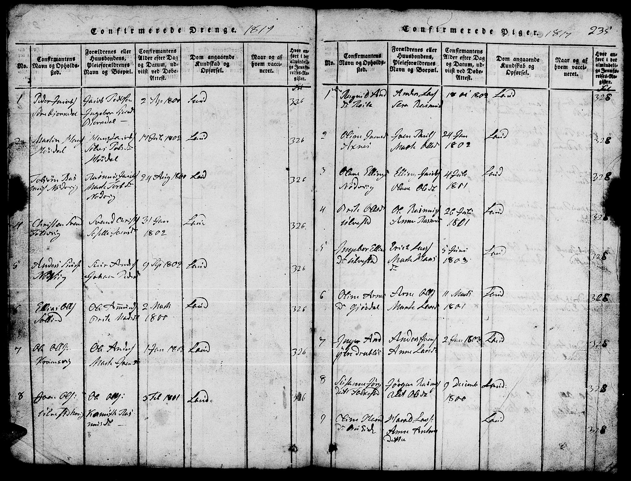 Ministerialprotokoller, klokkerbøker og fødselsregistre - Møre og Romsdal, SAT/A-1454/511/L0155: Klokkerbok nr. 511C01, 1817-1829, s. 235