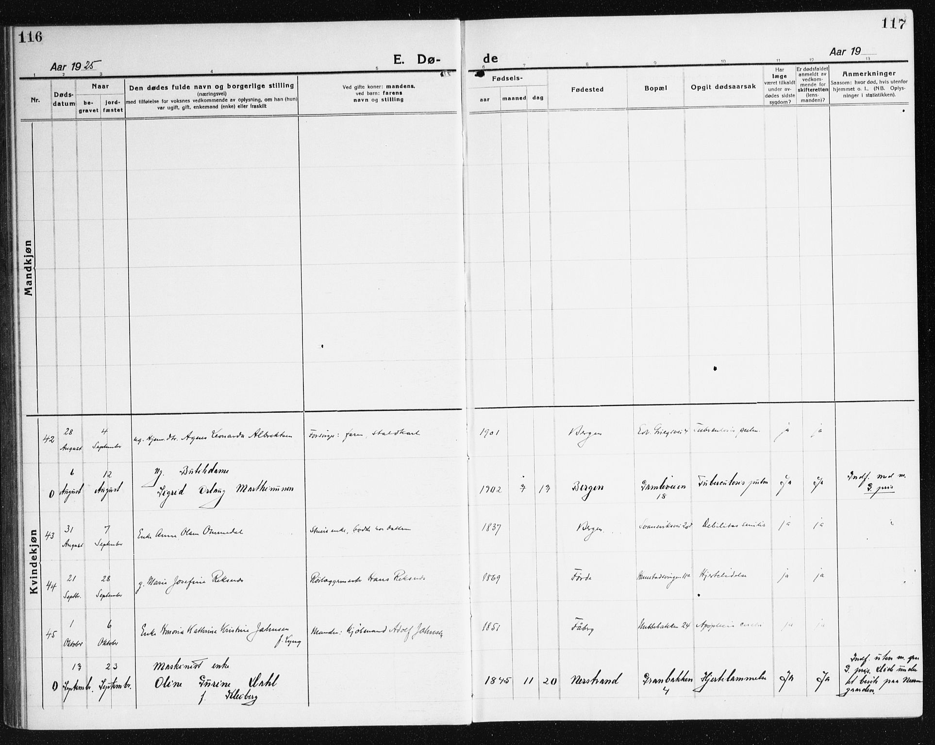 Årstad Sokneprestembete, AV/SAB-A-79301/H/Haa/L0010: Ministerialbok nr. E 1, 1921-1940, s. 116-117