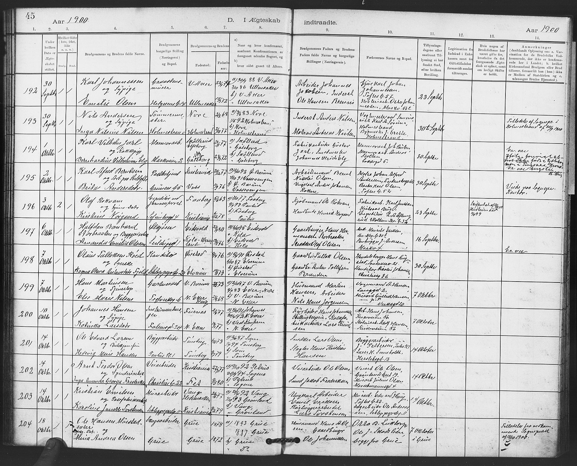Paulus prestekontor Kirkebøker, AV/SAO-A-10871/F/Fa/L0010: Ministerialbok nr. 10, 1898-1906, s. 45