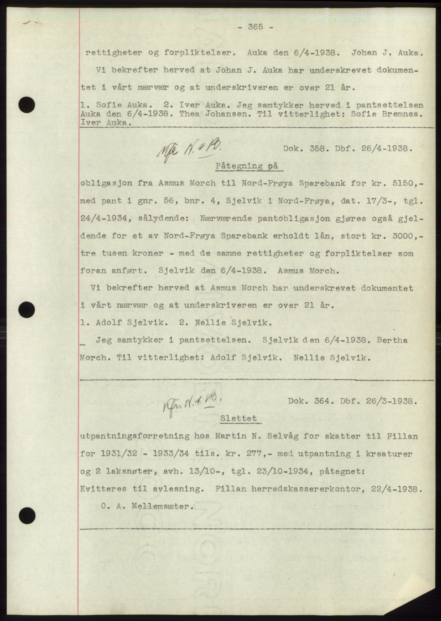 Hitra sorenskriveri, AV/SAT-A-0018/2/2C/2Ca: Pantebok nr. C1, 1936-1945, Dagboknr: 358/1938