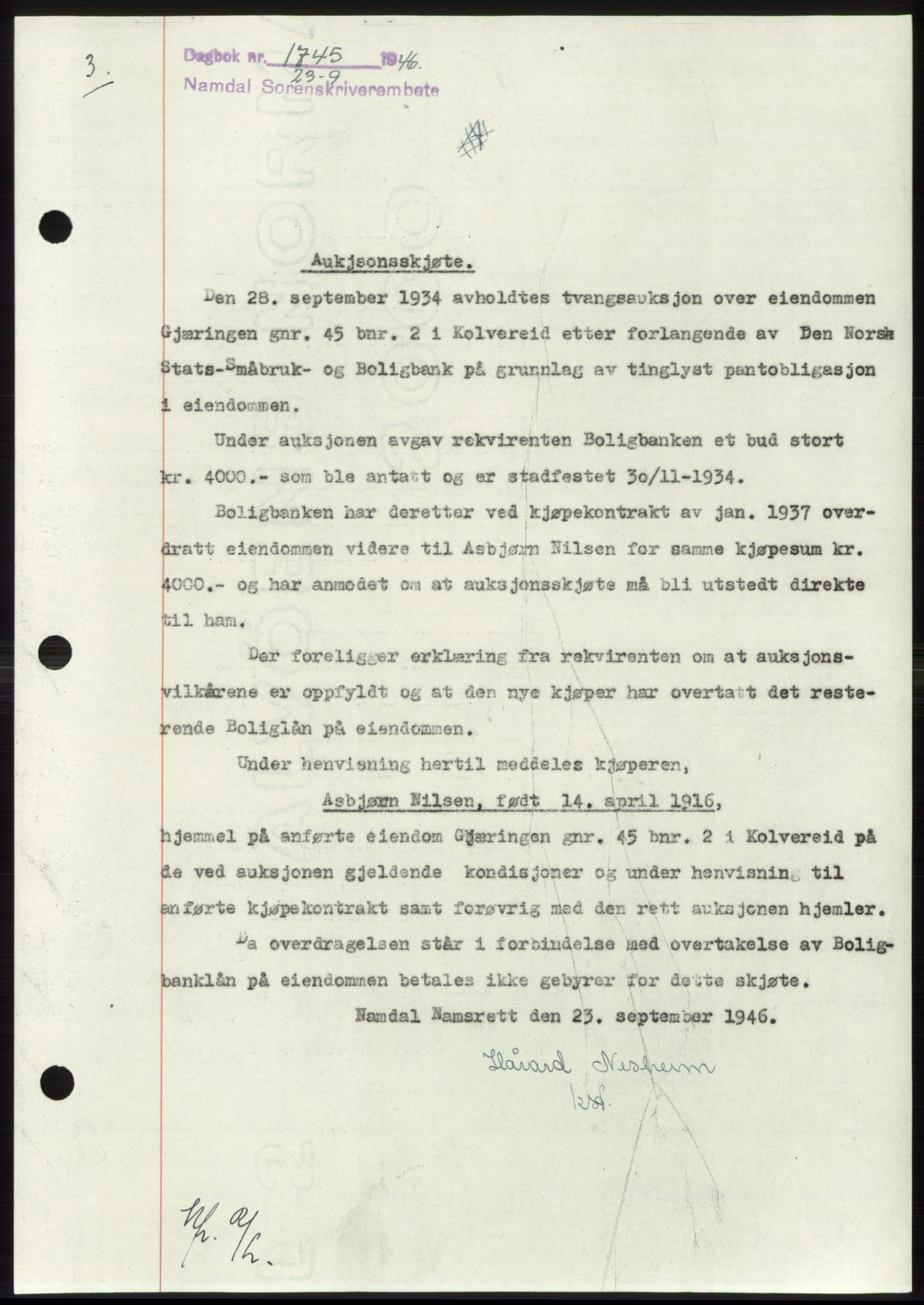 Namdal sorenskriveri, SAT/A-4133/1/2/2C: Pantebok nr. -, 1946-1947, Dagboknr: 1745/1946