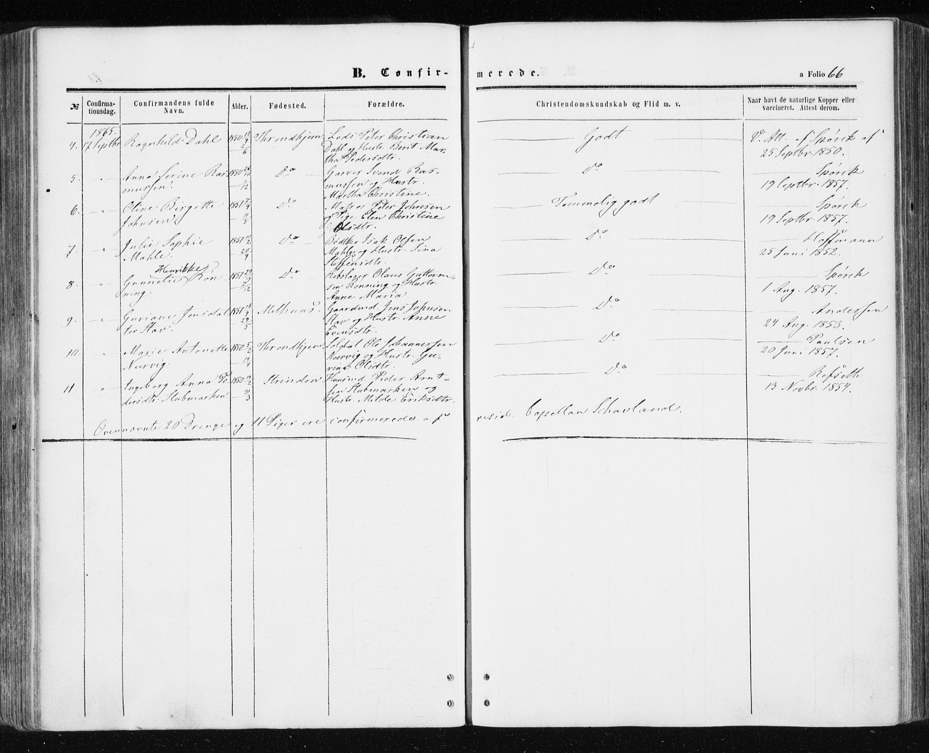 Ministerialprotokoller, klokkerbøker og fødselsregistre - Sør-Trøndelag, SAT/A-1456/601/L0053: Ministerialbok nr. 601A21, 1857-1865, s. 66