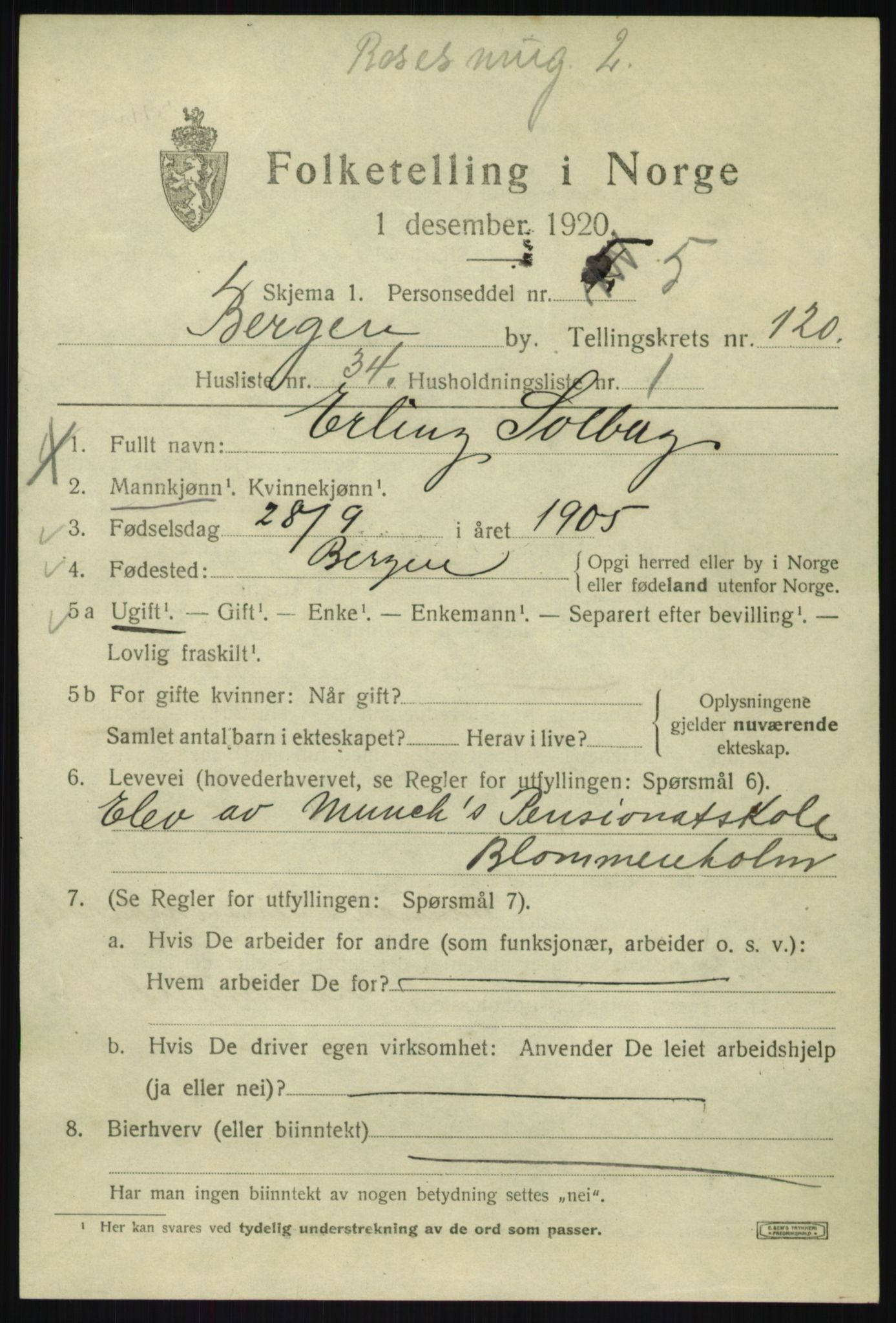 SAB, Folketelling 1920 for 1301 Bergen kjøpstad, 1920, s. 202006