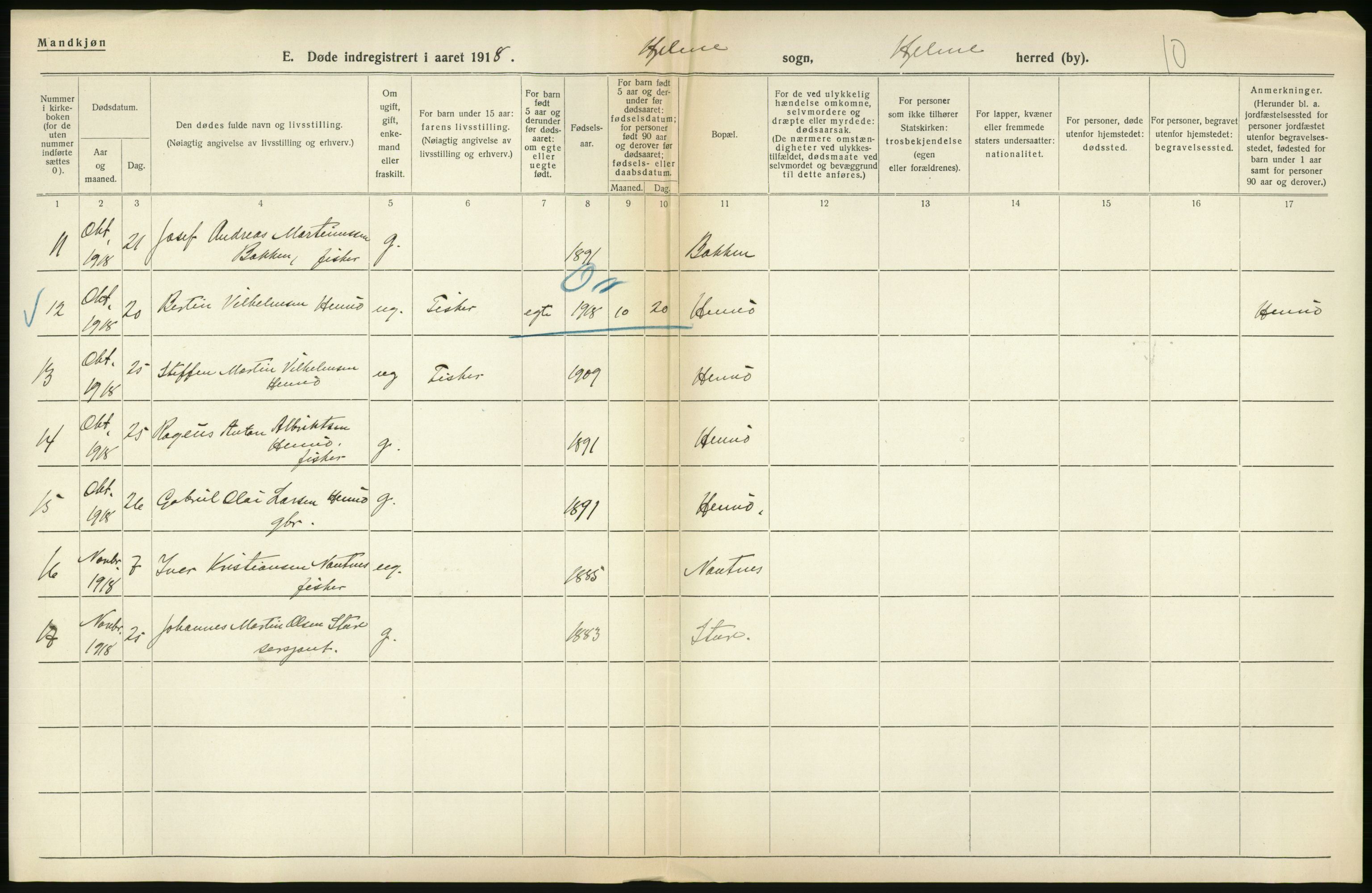 Statistisk sentralbyrå, Sosiodemografiske emner, Befolkning, RA/S-2228/D/Df/Dfb/Dfbh/L0036: Hordaland fylke: Døde., 1918, s. 256