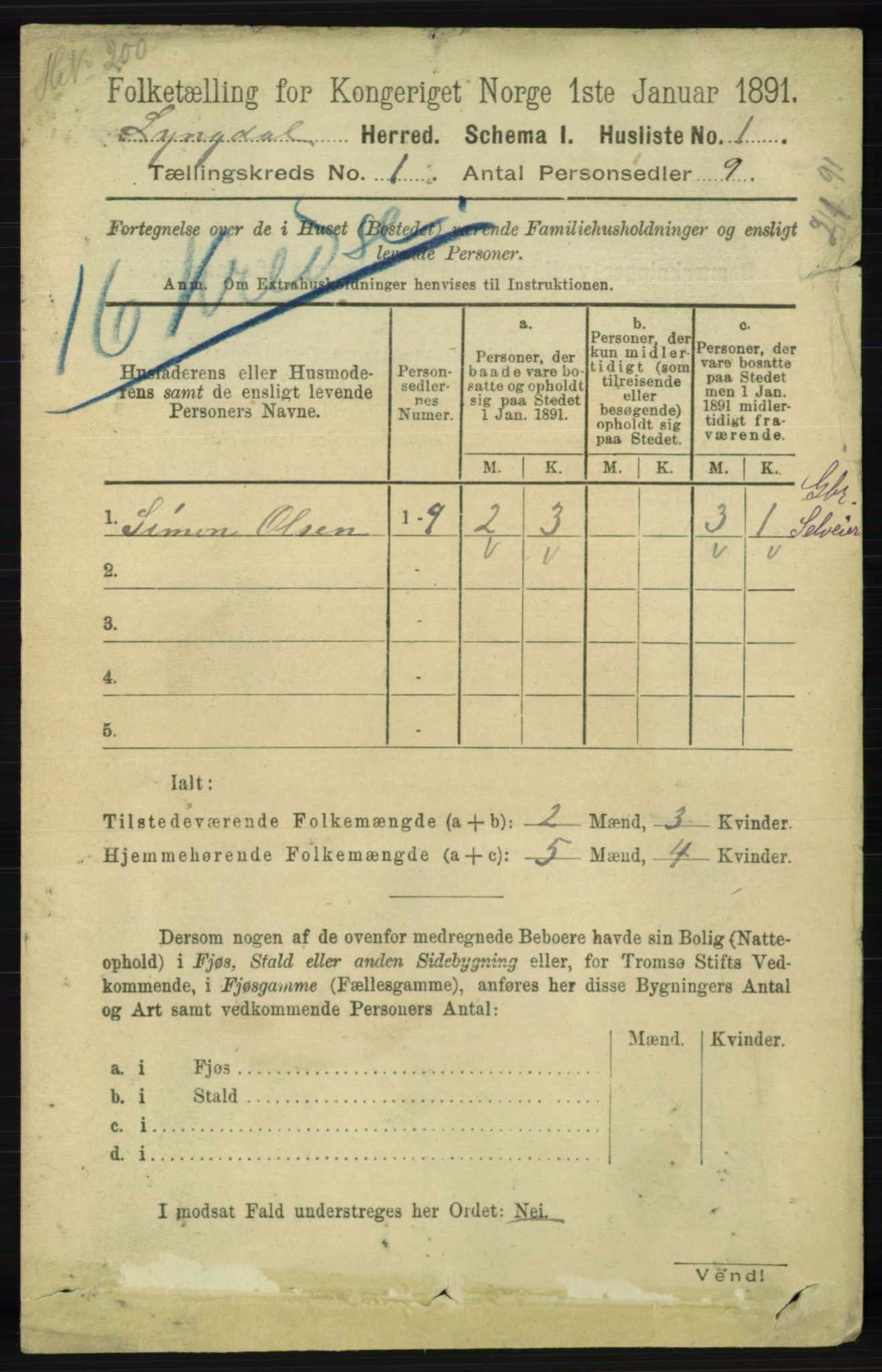 RA, Folketelling 1891 for 1032 Lyngdal herred, 1891, s. 41