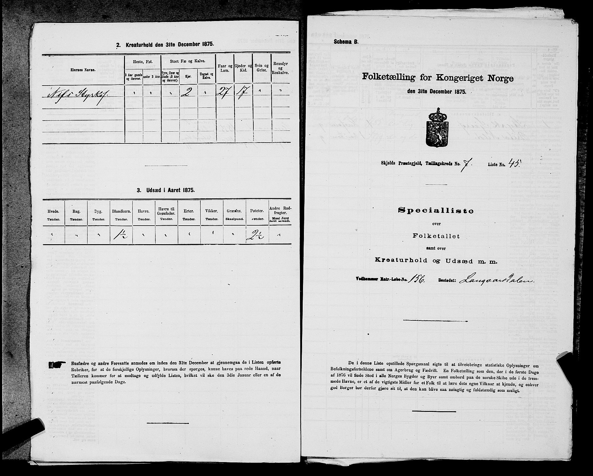 SAST, Folketelling 1875 for 1154P Skjold prestegjeld, 1875, s. 714