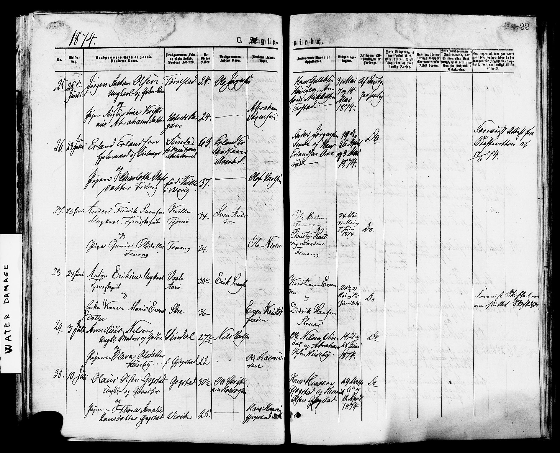 Sandar kirkebøker, AV/SAKO-A-243/F/Fa/L0011: Ministerialbok nr. 11, 1872-1882, s. 22