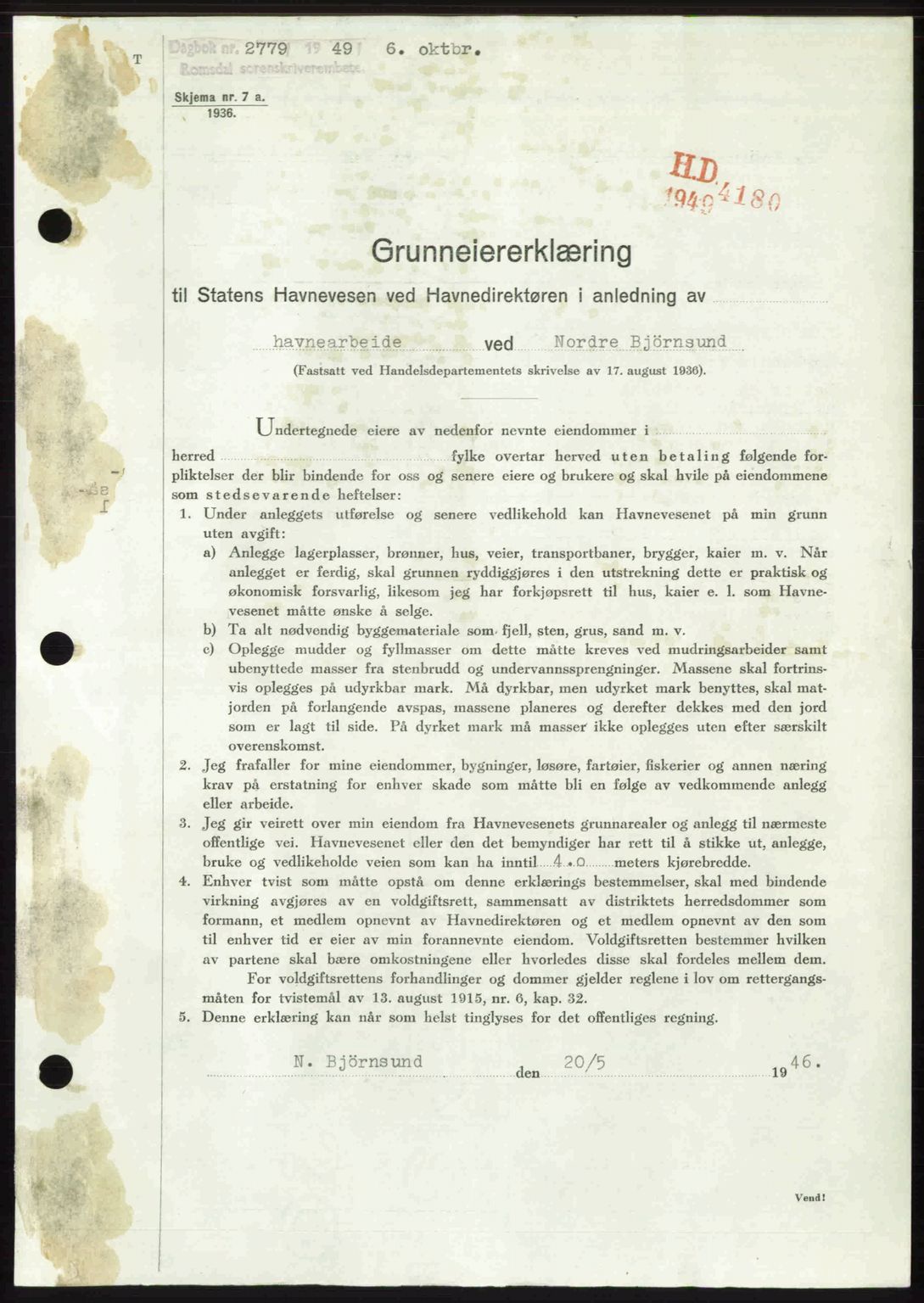 Romsdal sorenskriveri, SAT/A-4149/1/2/2C: Pantebok nr. A31, 1949-1949, Dagboknr: 2779/1949