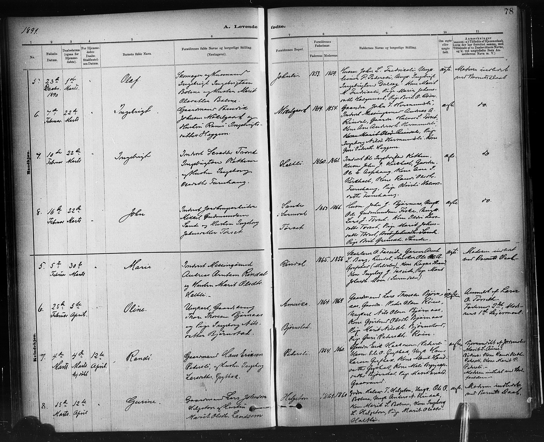 Ministerialprotokoller, klokkerbøker og fødselsregistre - Møre og Romsdal, SAT/A-1454/598/L1069: Ministerialbok nr. 598A03, 1882-1895, s. 78