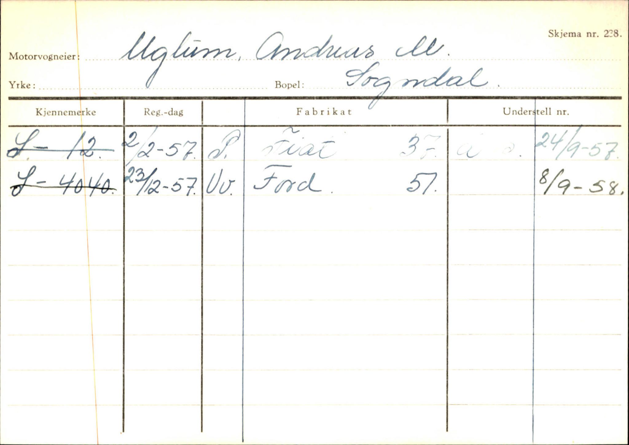 Statens vegvesen, Sogn og Fjordane vegkontor, AV/SAB-A-5301/4/F/L0124: Eigarregister Sogndal A-U, 1945-1975, s. 2711