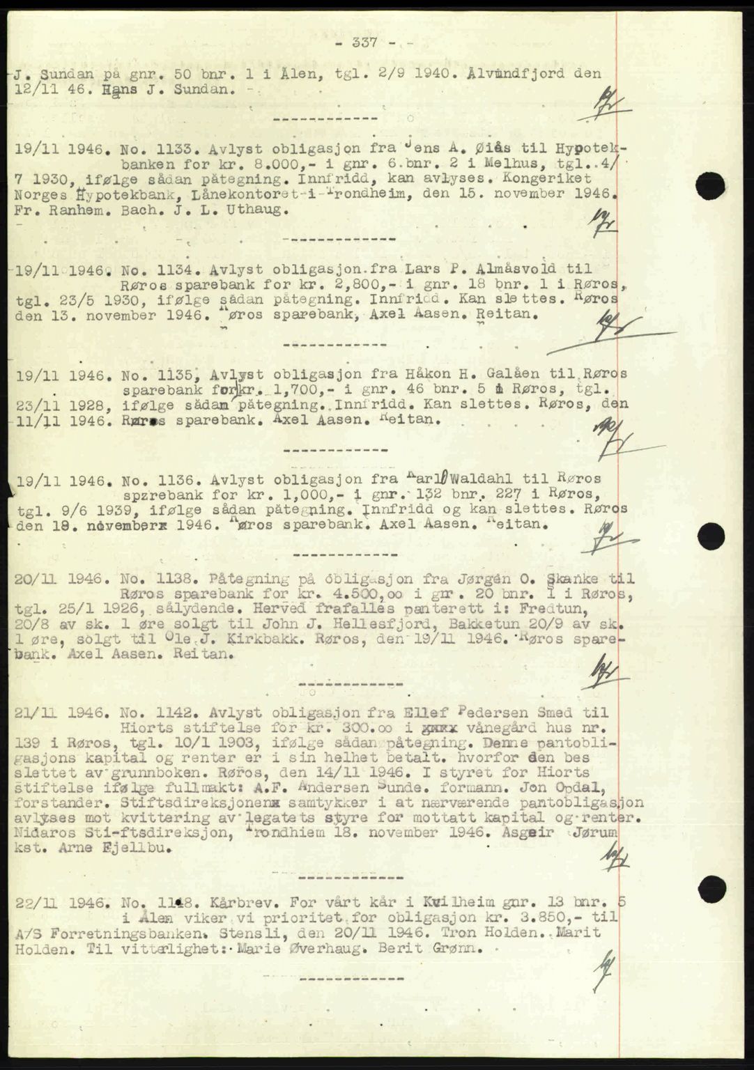 Gauldal sorenskriveri, SAT/A-0014/1/2/2C: Pantebok nr. A2, 1946-1946, Dagboknr: 1133/1946
