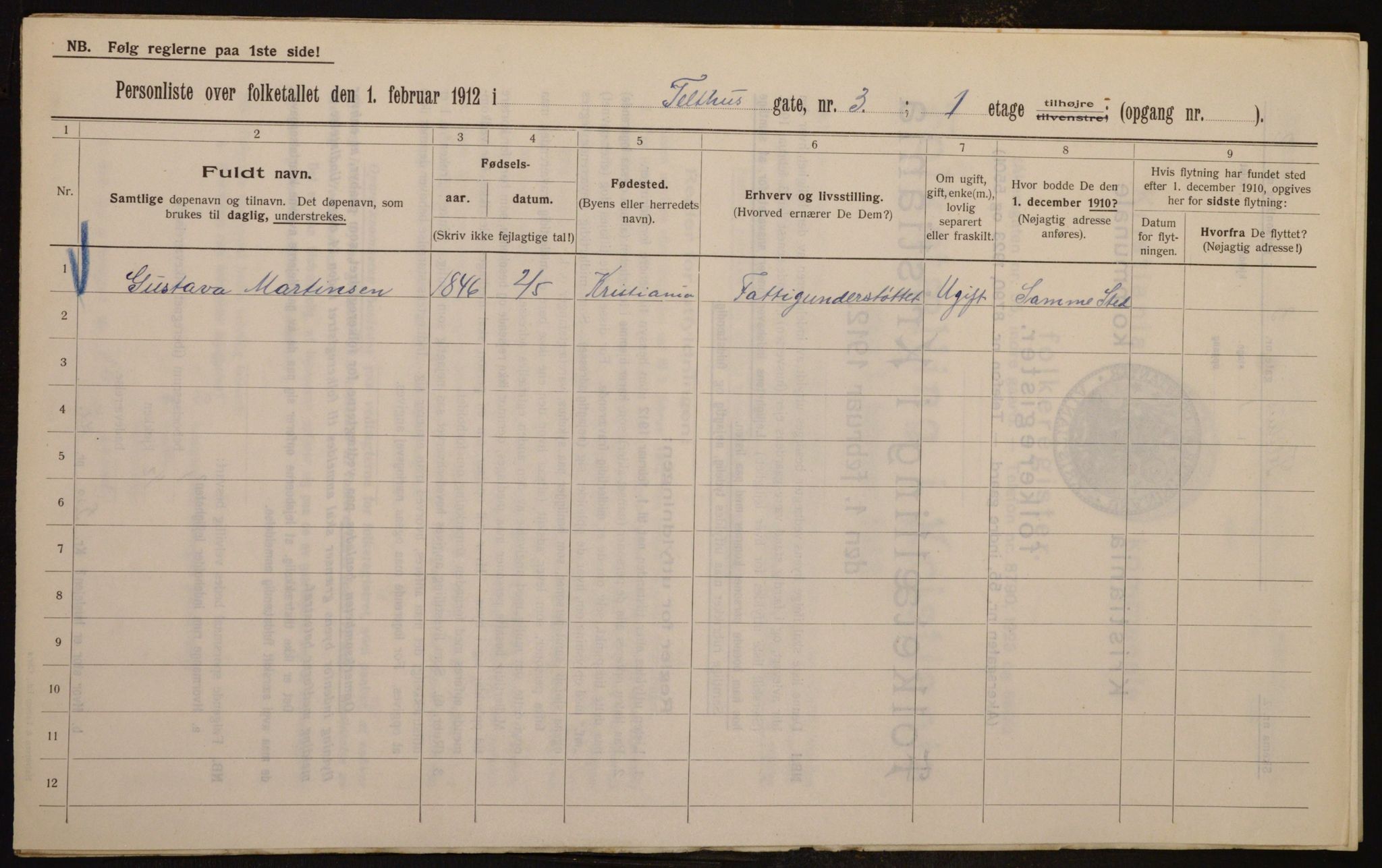 OBA, Kommunal folketelling 1.2.1912 for Kristiania, 1912, s. 107606