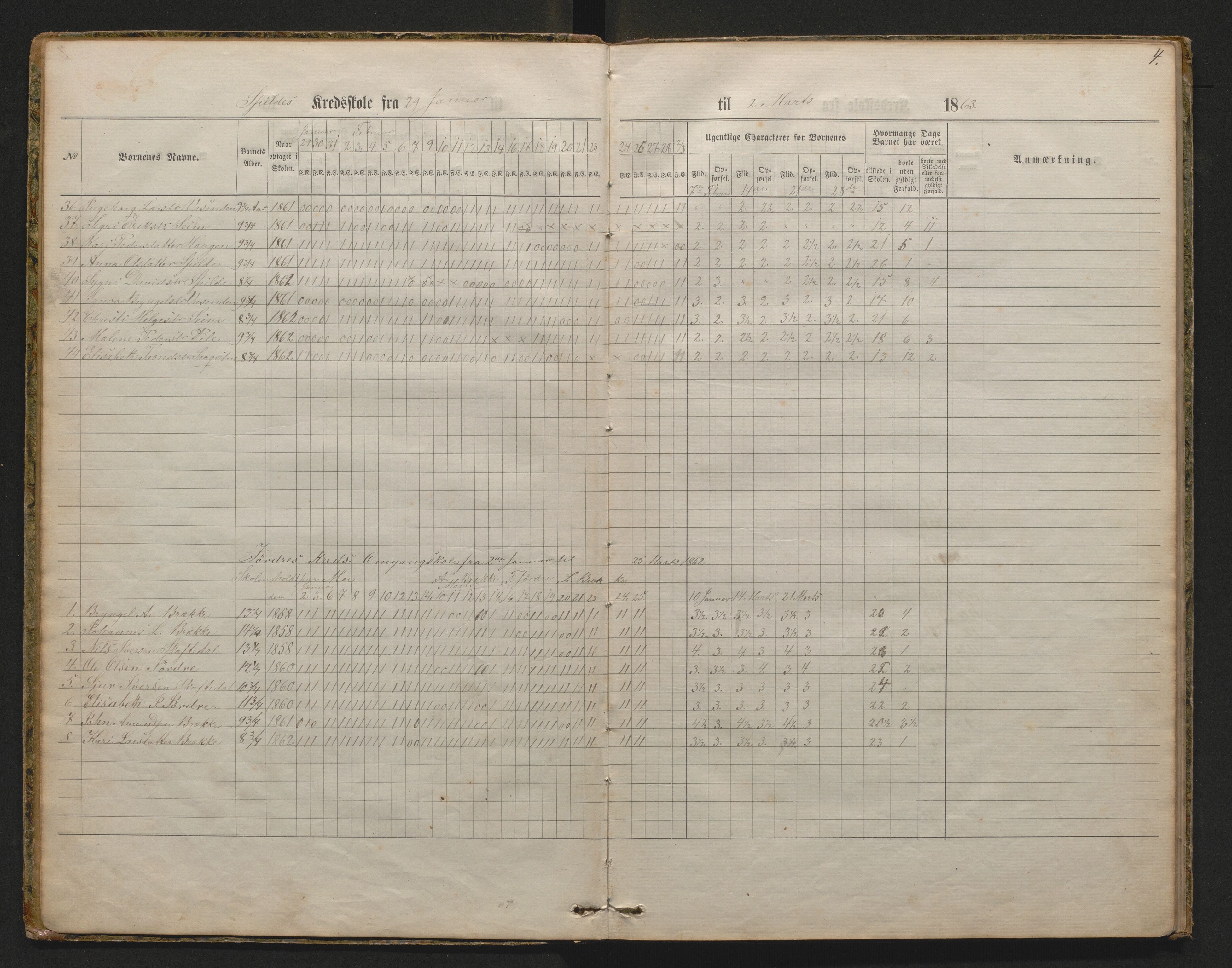 Granvin herad. Barneskulane, IKAH/1234-231/G/Ga/L0002: Dagsjournal for læraren i Ulvik prestegjeld i skulekrinsane Spilde, Aasene og Jørdre, 1862-1871