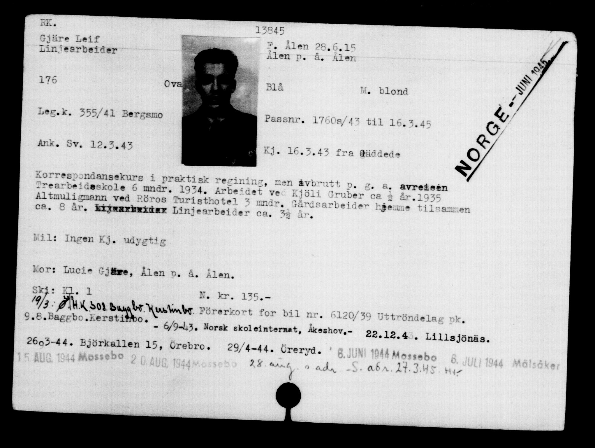 Den Kgl. Norske Legasjons Flyktningskontor, AV/RA-S-6753/V/Va/L0007: Kjesäterkartoteket.  Flyktningenr. 12700-15723, 1940-1945, s. 1309
