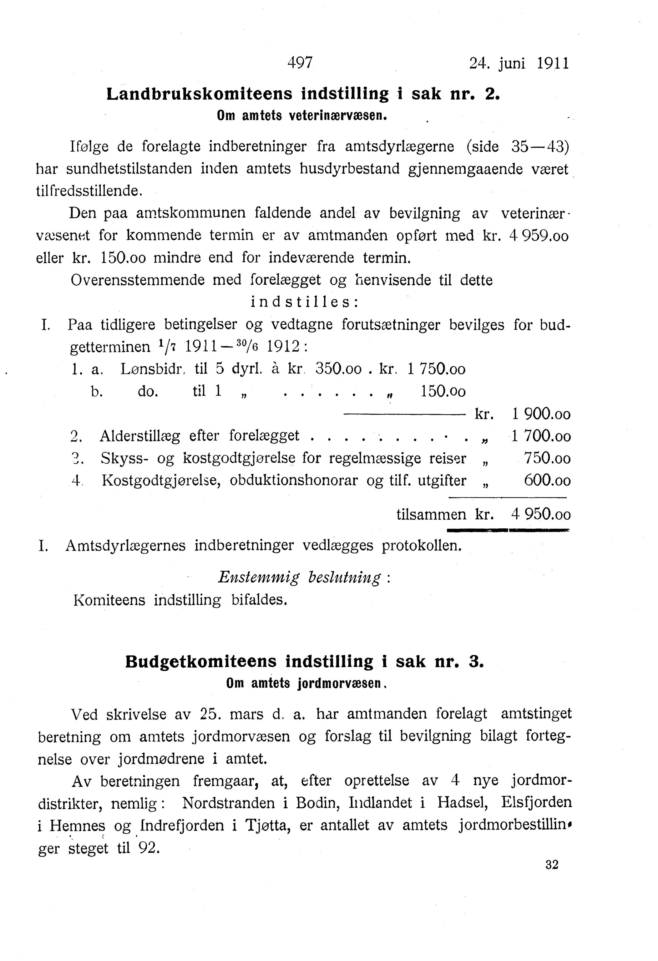 Nordland Fylkeskommune. Fylkestinget, AIN/NFK-17/176/A/Ac/L0034: Fylkestingsforhandlinger 1911, 1911