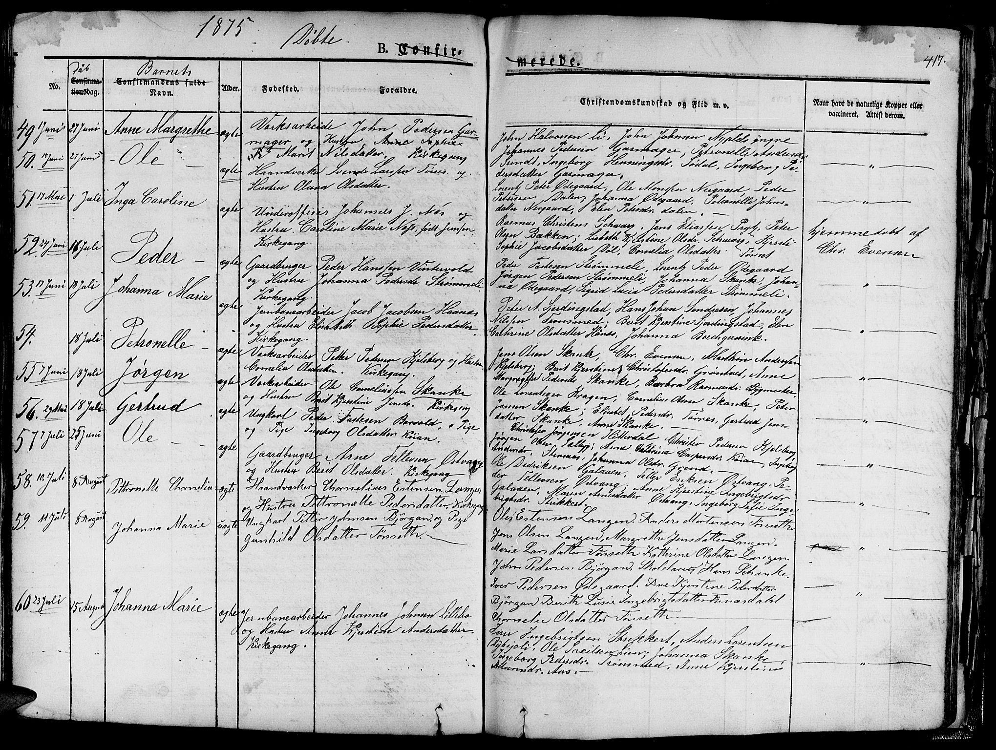 Ministerialprotokoller, klokkerbøker og fødselsregistre - Sør-Trøndelag, SAT/A-1456/681/L0938: Klokkerbok nr. 681C02, 1829-1879, s. 417