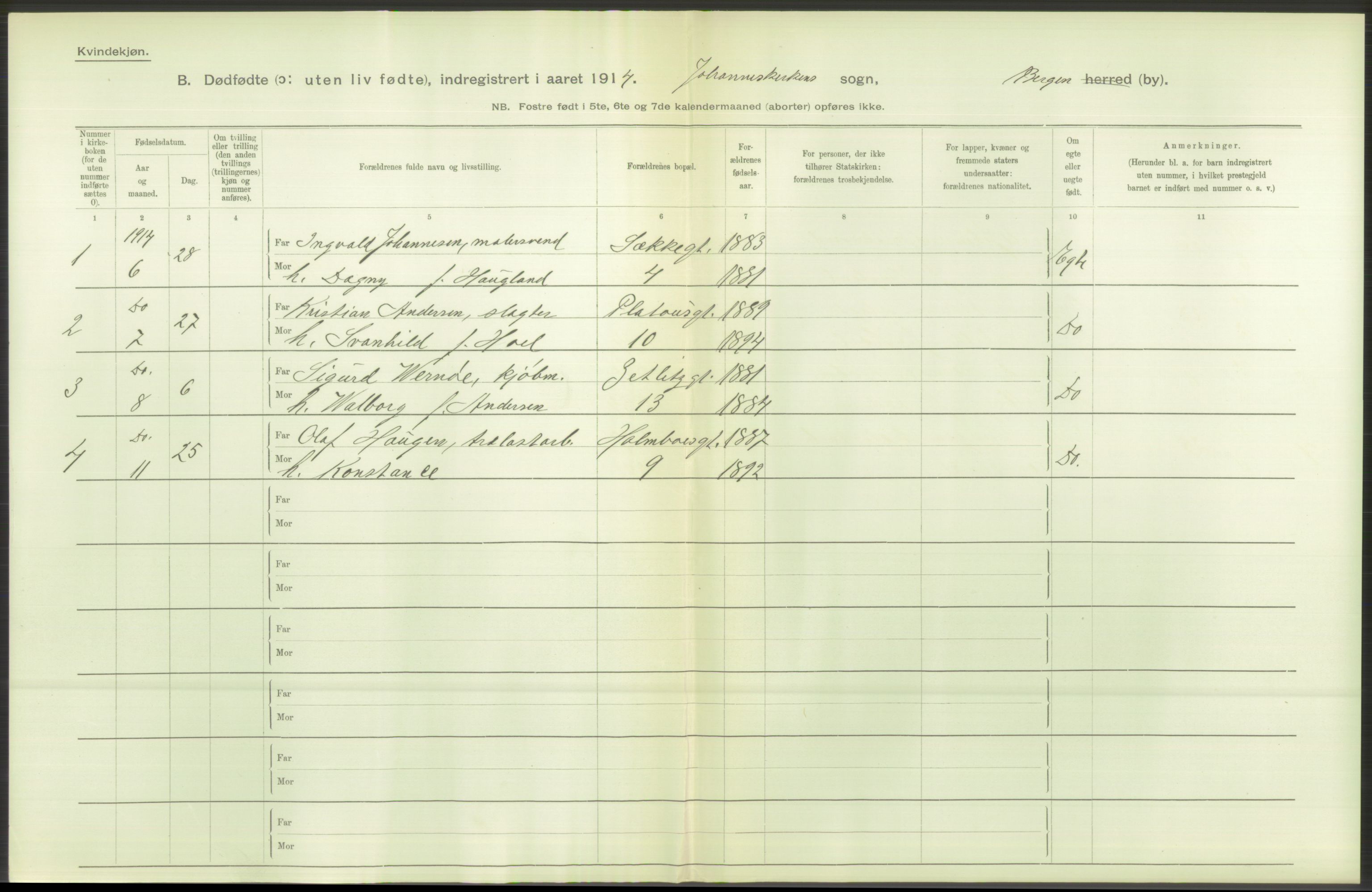 Statistisk sentralbyrå, Sosiodemografiske emner, Befolkning, AV/RA-S-2228/D/Df/Dfb/Dfbd/L0031: Bergen: Gifte, døde, dødfødte., 1914, s. 392