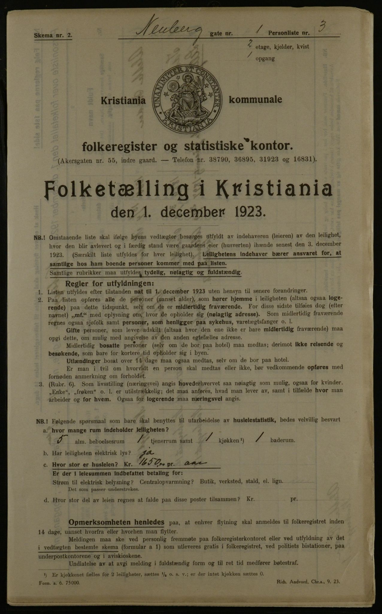 OBA, Kommunal folketelling 1.12.1923 for Kristiania, 1923, s. 76654