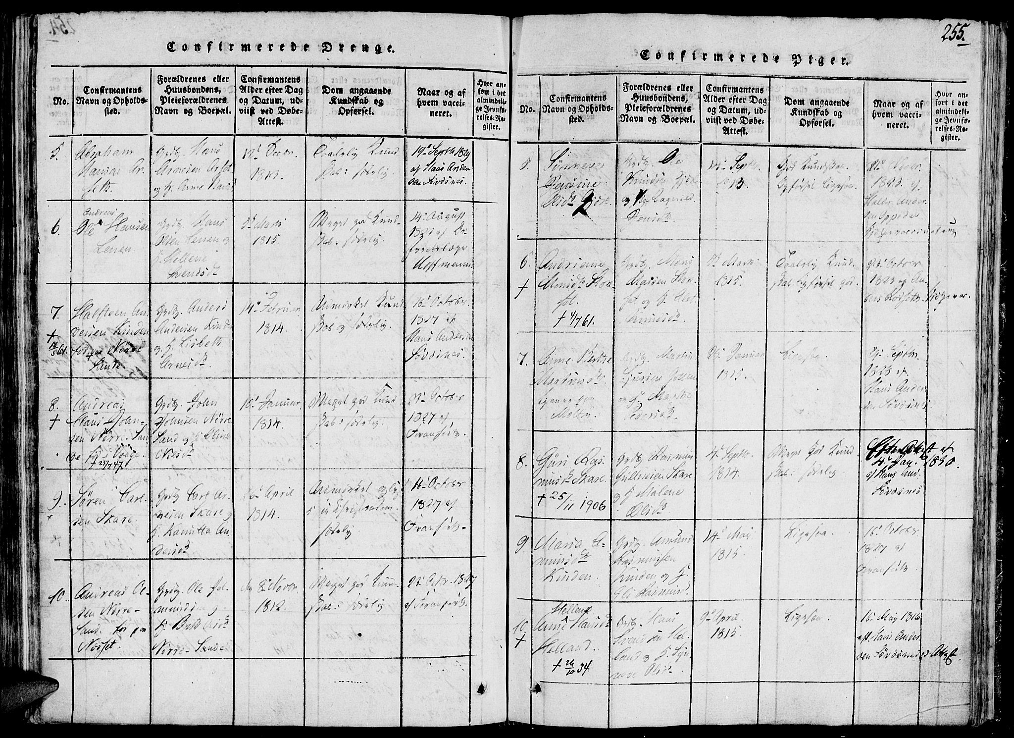 Ministerialprotokoller, klokkerbøker og fødselsregistre - Møre og Romsdal, AV/SAT-A-1454/503/L0033: Ministerialbok nr. 503A01, 1816-1841, s. 255