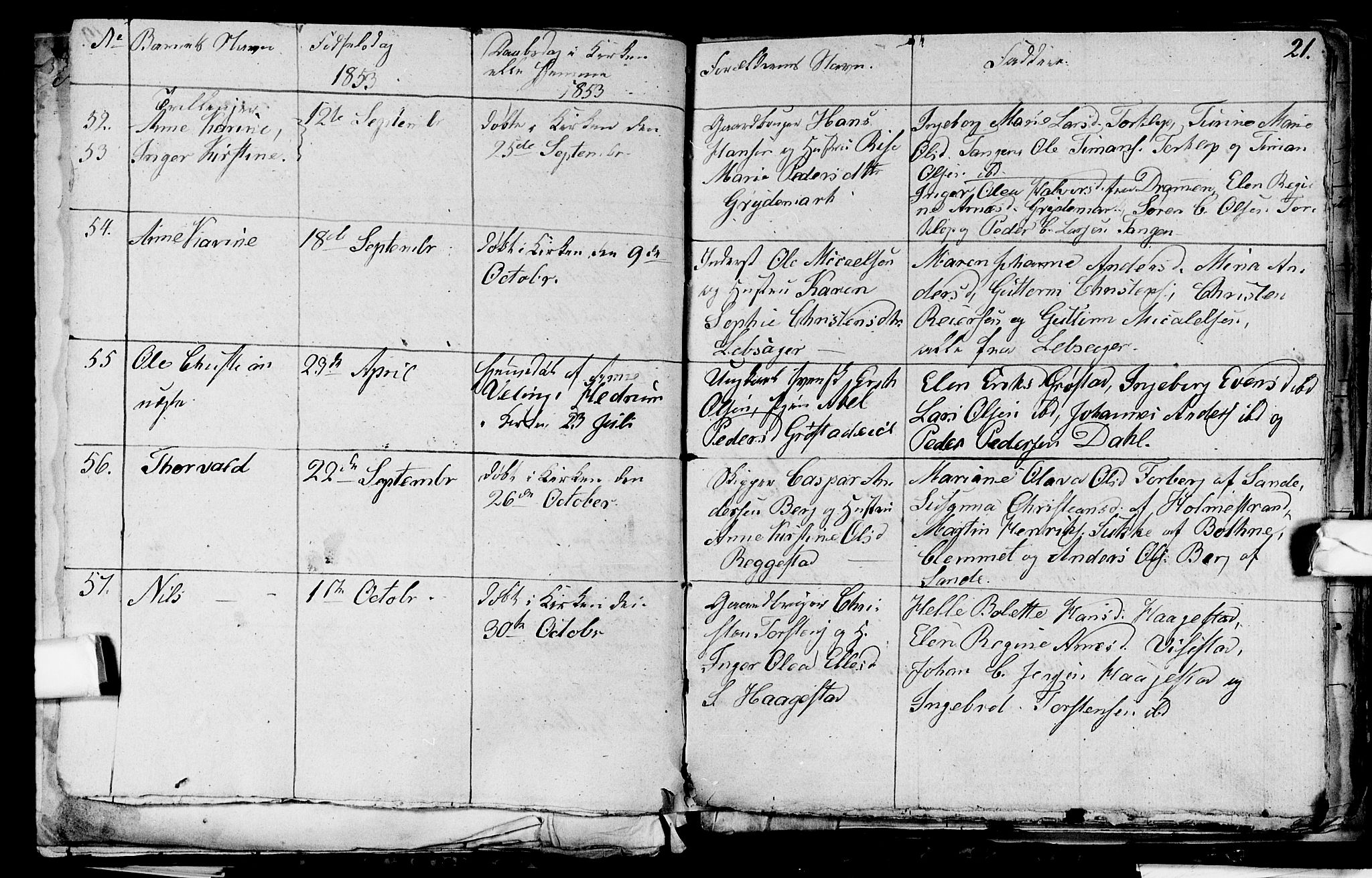 Våle kirkebøker, AV/SAKO-A-334/G/Ga/L0002: Klokkerbok nr. I 2, 1851-1863, s. 20-21