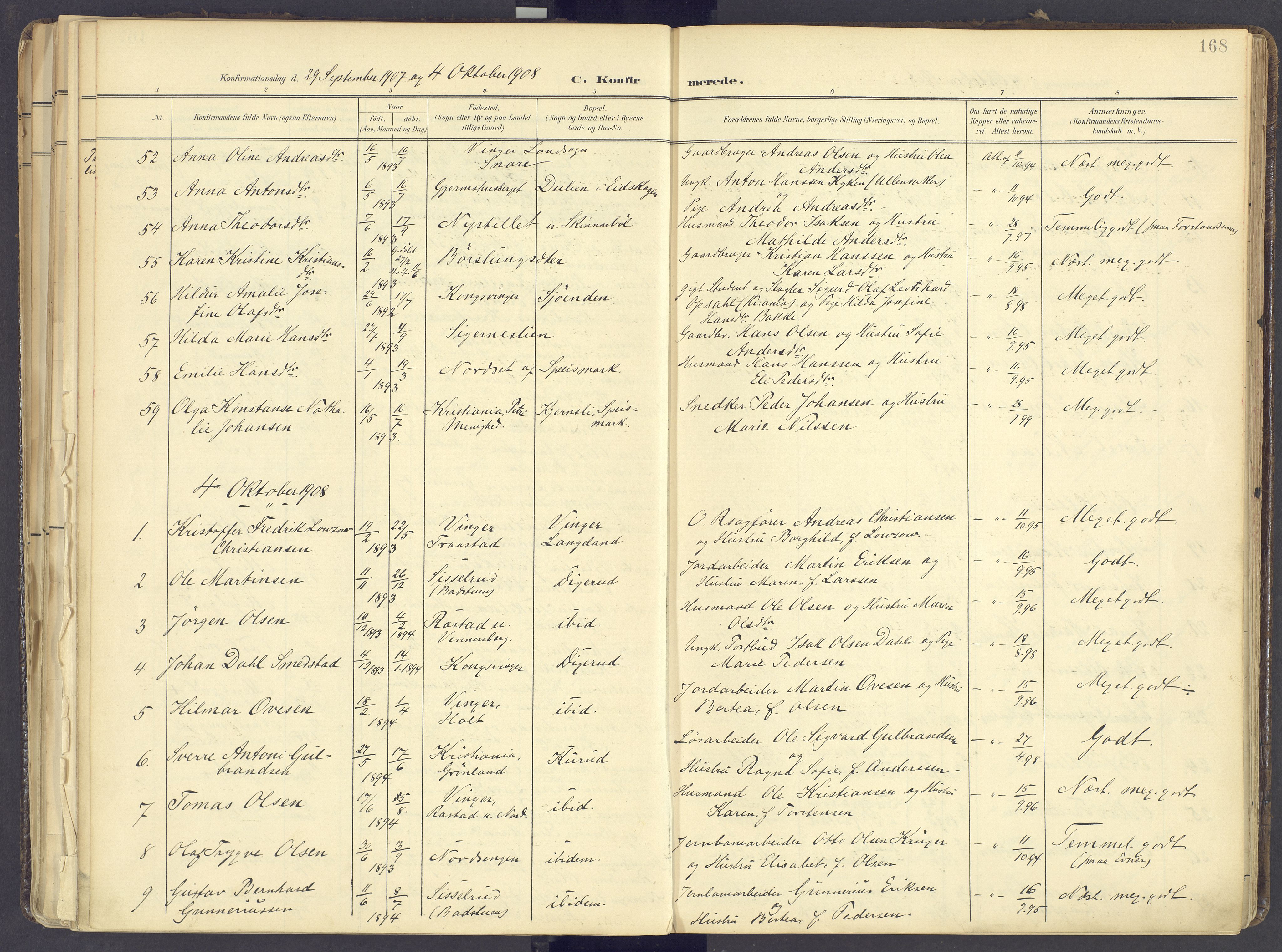Vinger prestekontor, AV/SAH-PREST-024/H/Ha/Haa/L0017: Ministerialbok nr. 17, 1901-1927, s. 168