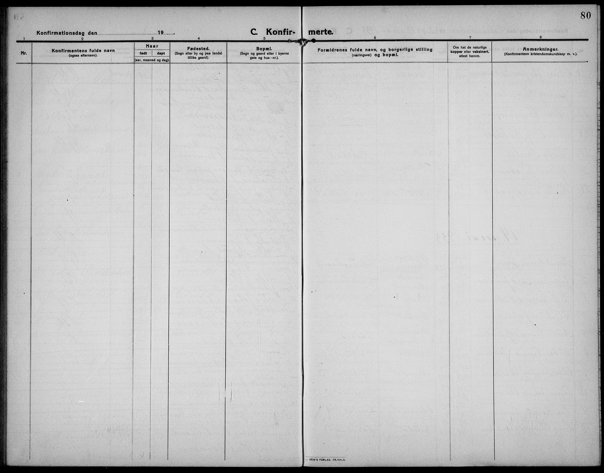 Barbu sokneprestkontor, SAK/1111-0003/F/Fb/L0004: Klokkerbok nr. B 4, 1911-1936, s. 80