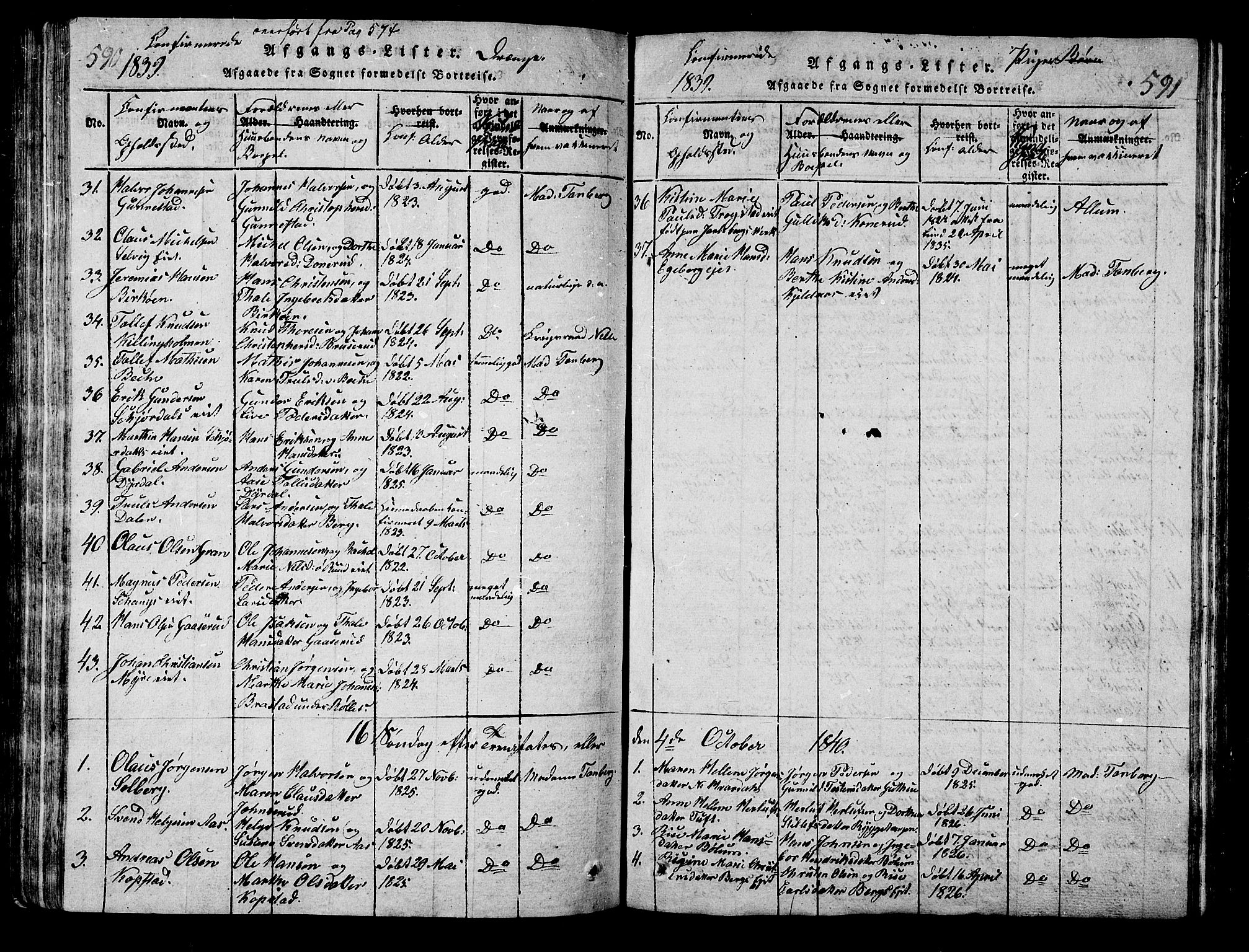 Sande Kirkebøker, AV/SAKO-A-53/G/Ga/L0001: Klokkerbok nr. 1, 1814-1847, s. 590-591