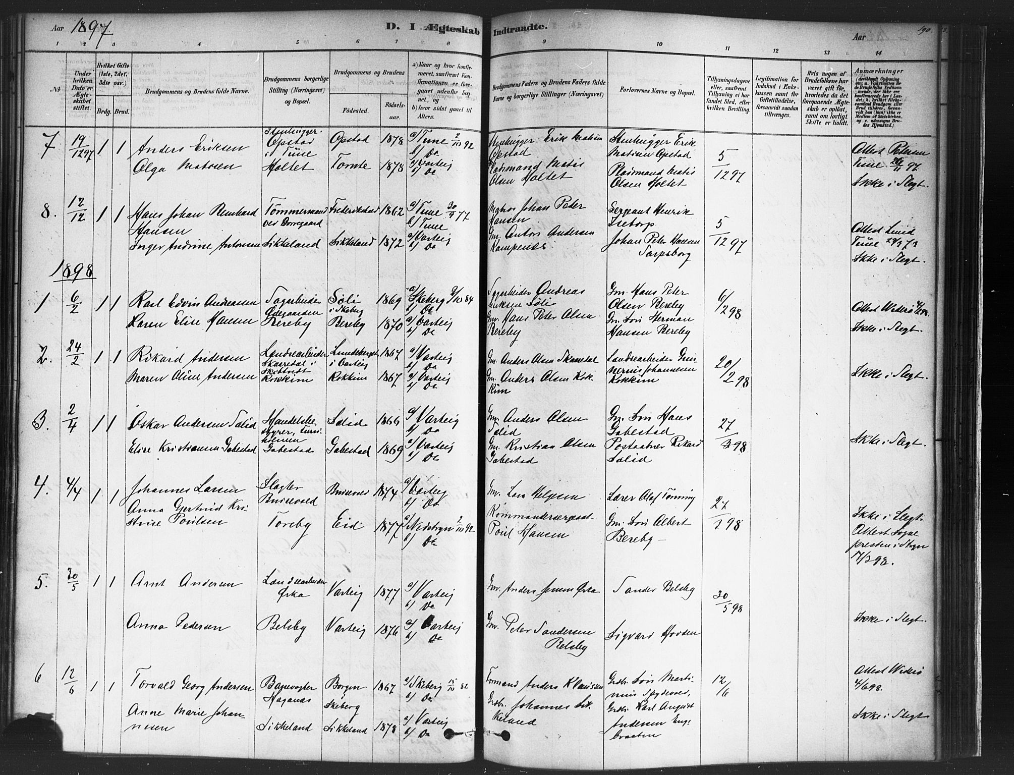 Varteig prestekontor Kirkebøker, SAO/A-10447a/F/Fa/L0002: Ministerialbok nr. 2, 1878-1899, s. 190