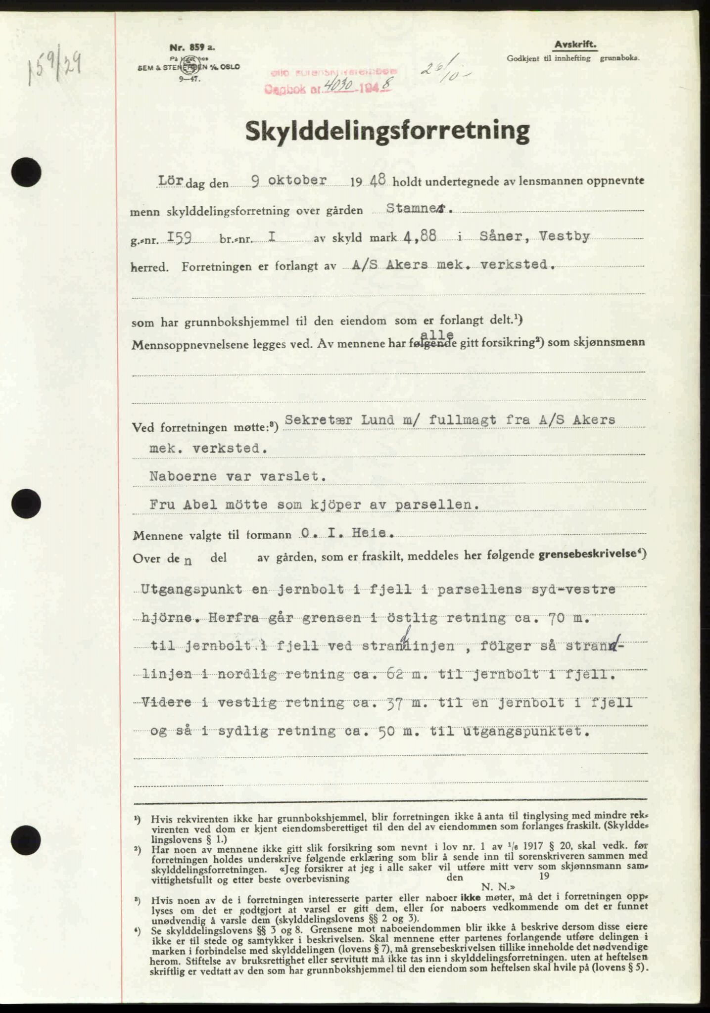 Follo sorenskriveri, SAO/A-10274/G/Ga/Gaa/L0085: Pantebok nr. I 85, 1948-1948, Dagboknr: 4030/1948